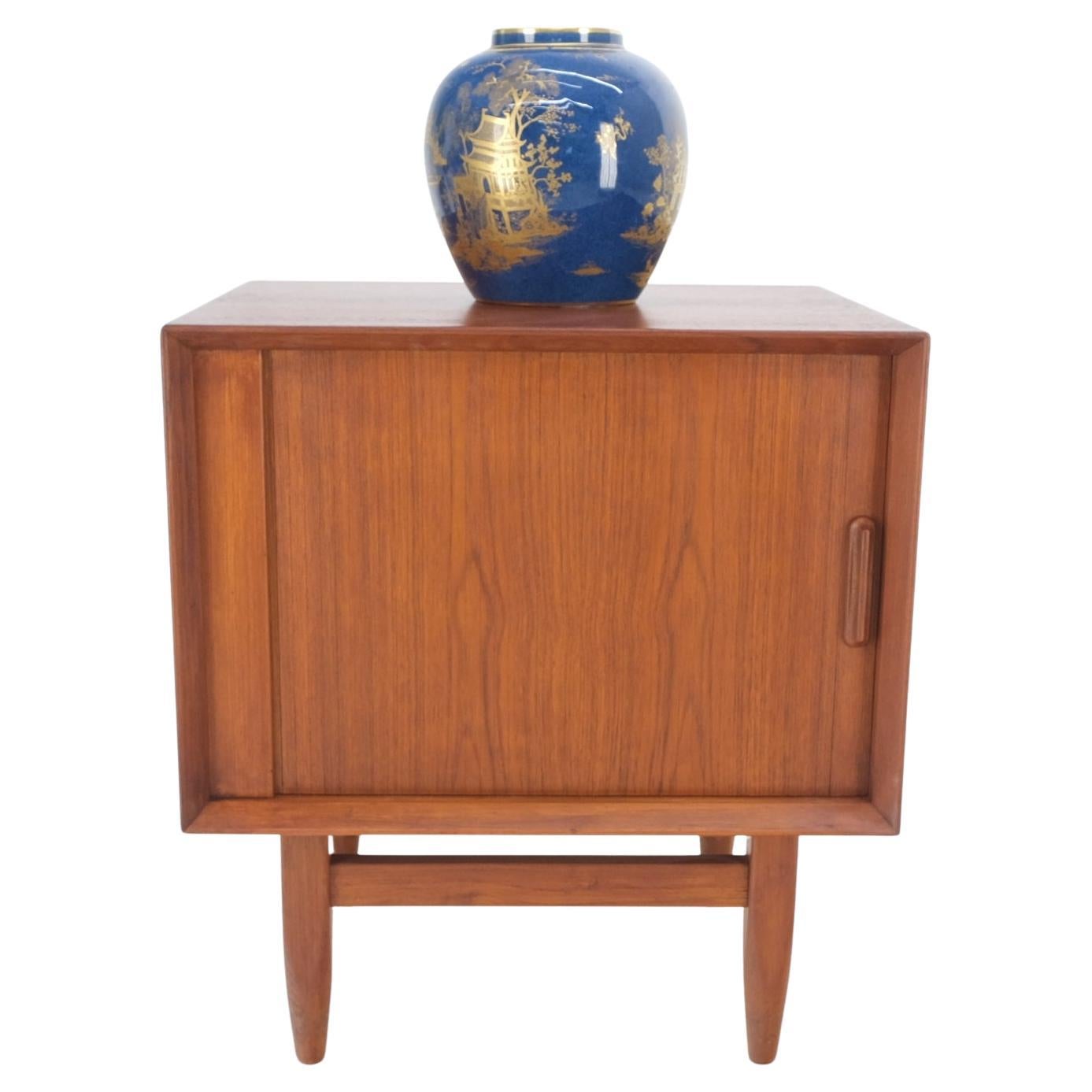 Danish Mid-Century Modern Teak Side End Table Night Stand Tambour Doors Falster For Sale 3