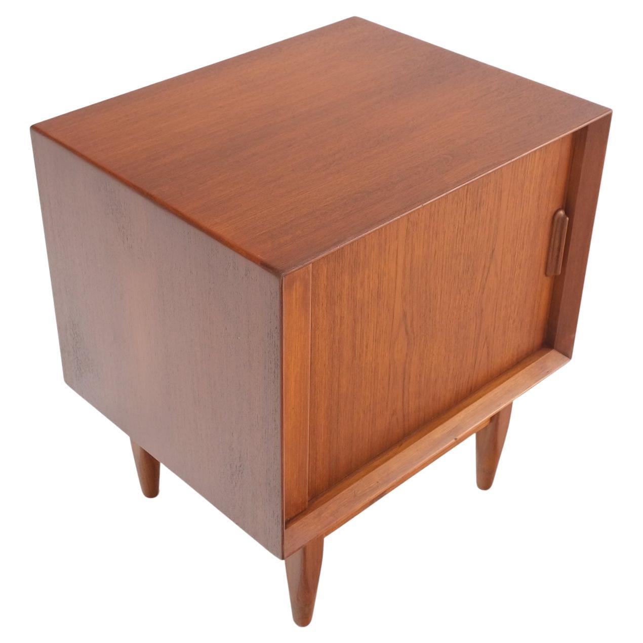 Danish Mid-Century Modern Teak Side End Table Night Stand Tambour Doors Falster For Sale