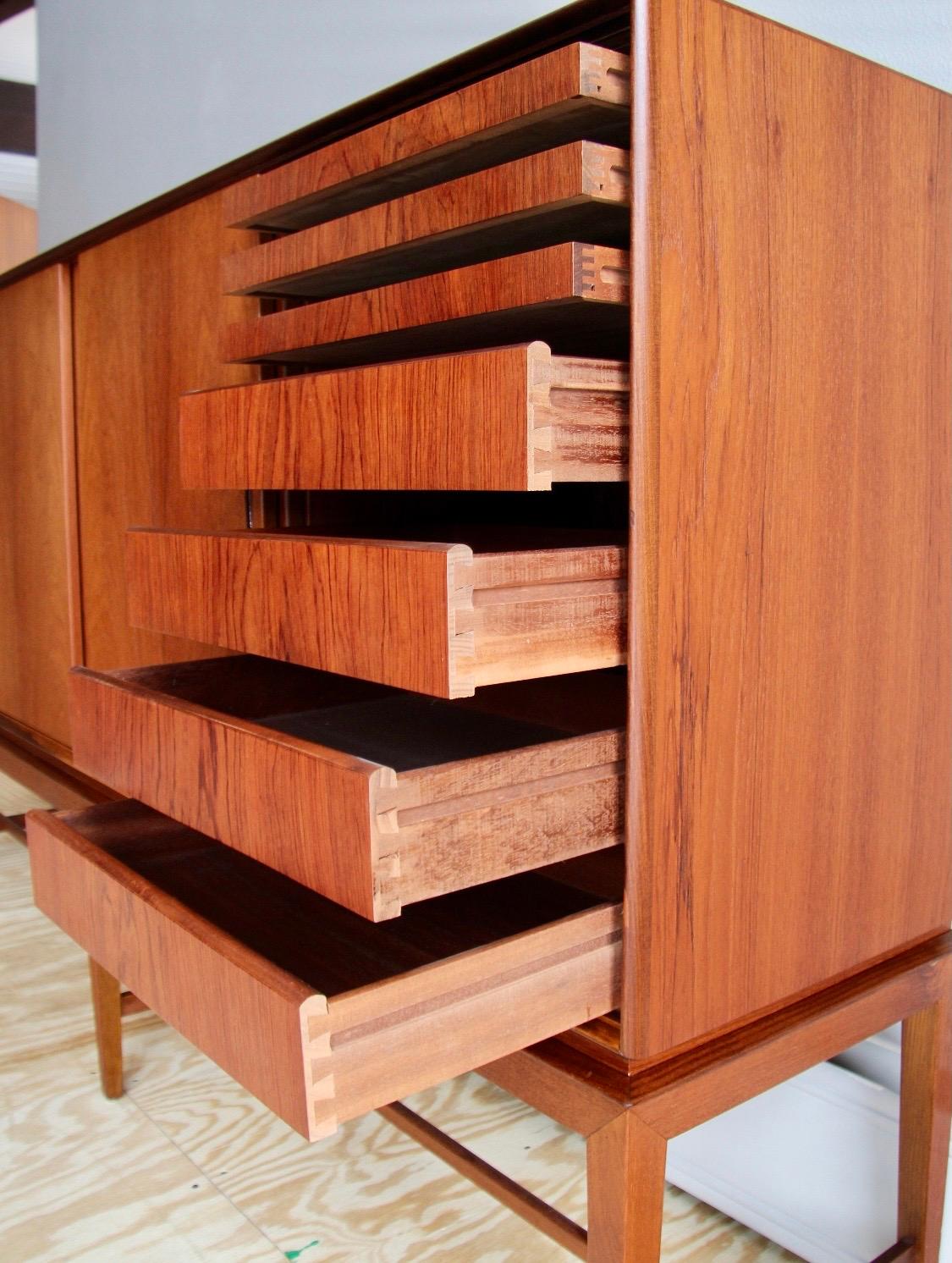 Danish Mid-Century Modern Teak Sideboard Credenza with Sliding Doors 1