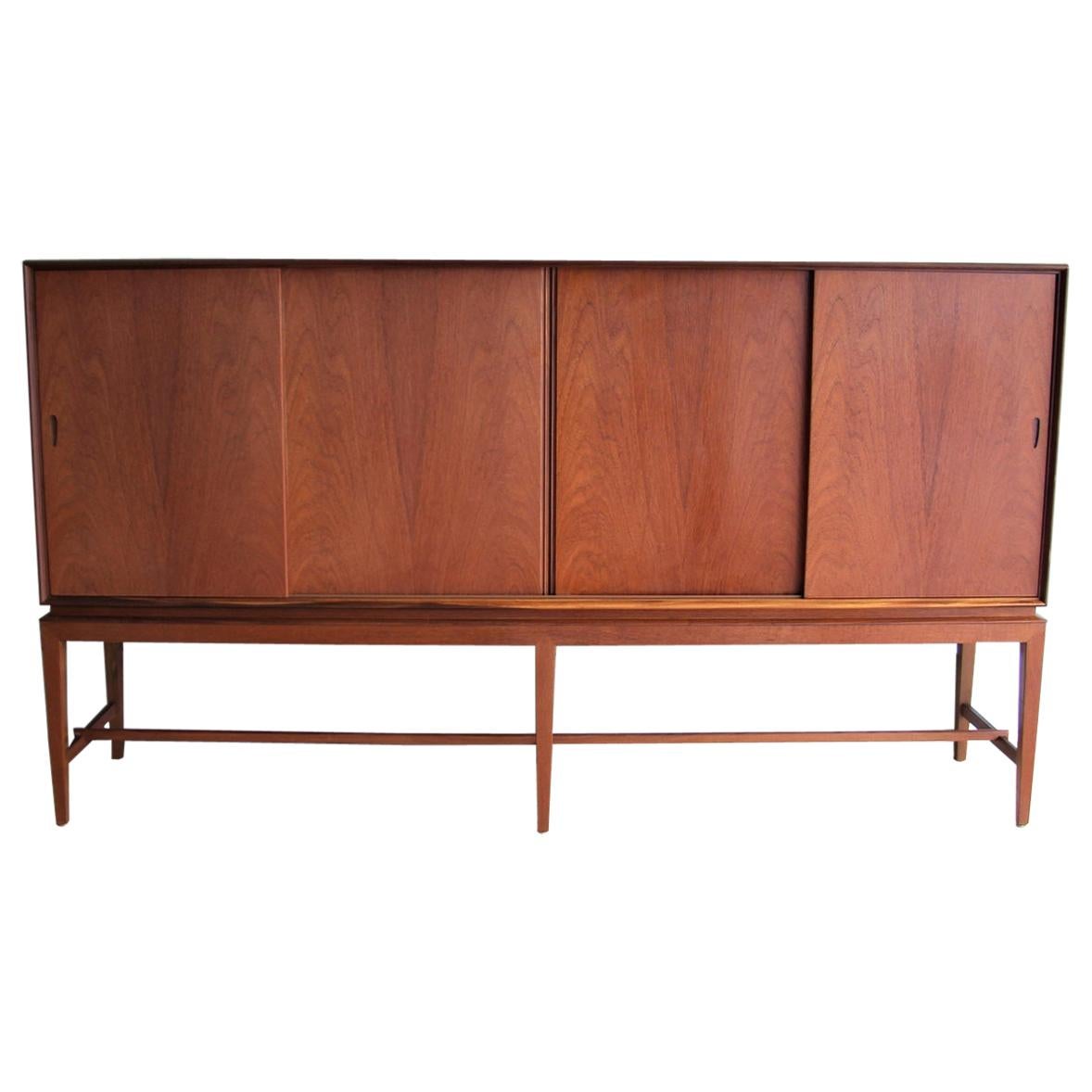 Danish Mid-Century Modern Teak Sideboard Credenza with Sliding Doors