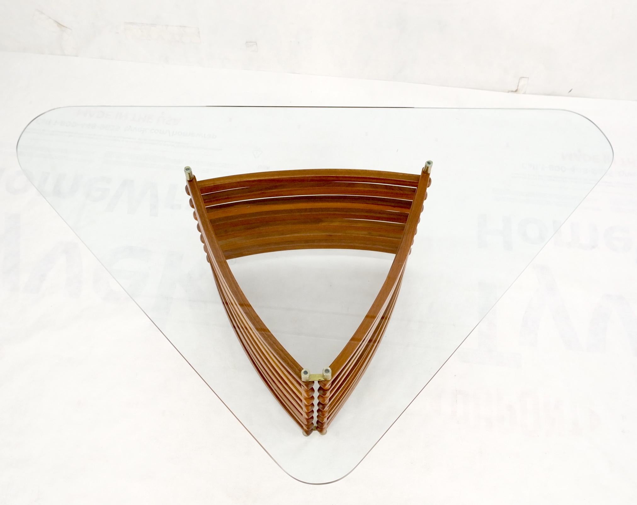 Danish Mid-Century Modern Teak Slats Triangular Base Glass Top Coffee Table Mint For Sale 6