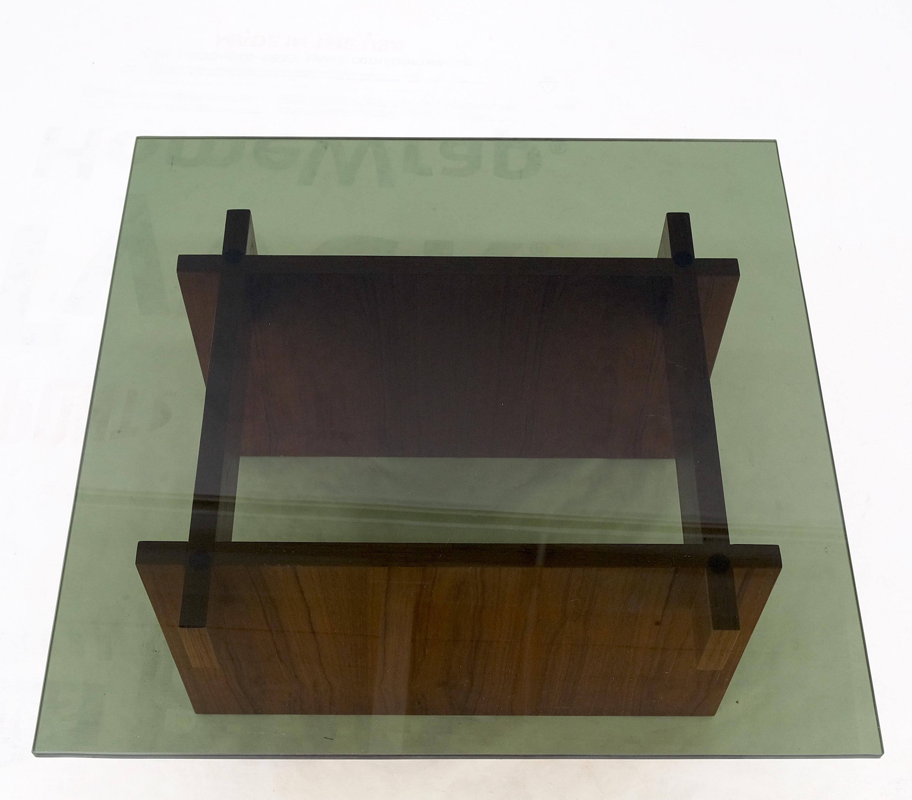 Danish Mid-Century Modern Teak Smoked Glass Square Coffee Table MINT! For Sale 7