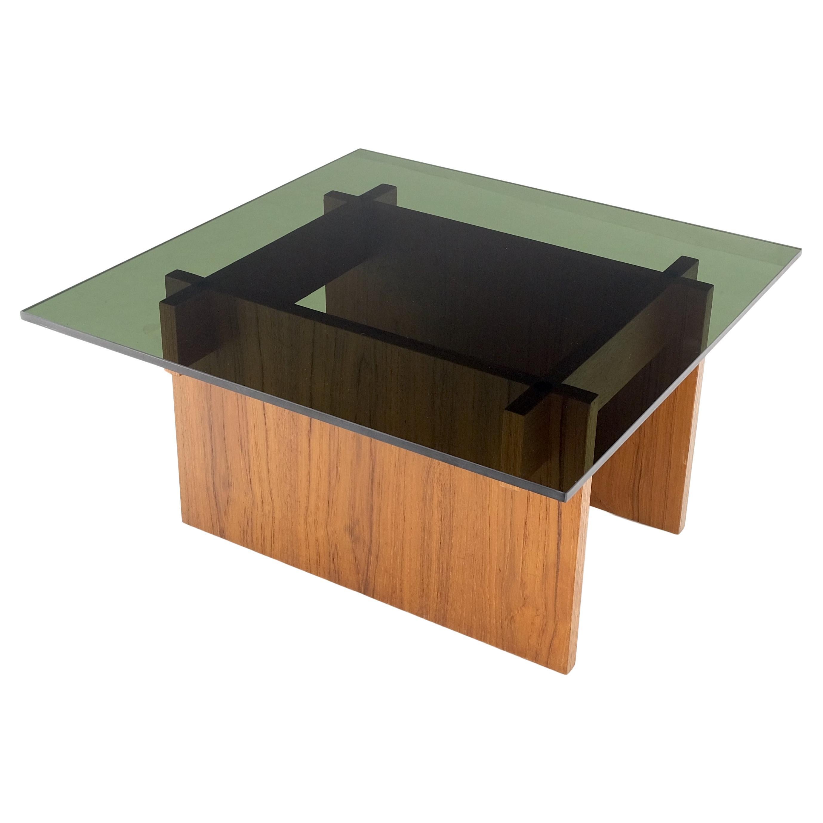 Danish Mid-Century Modern Teak Smoked Glass Square Coffee Table MINT! For Sale