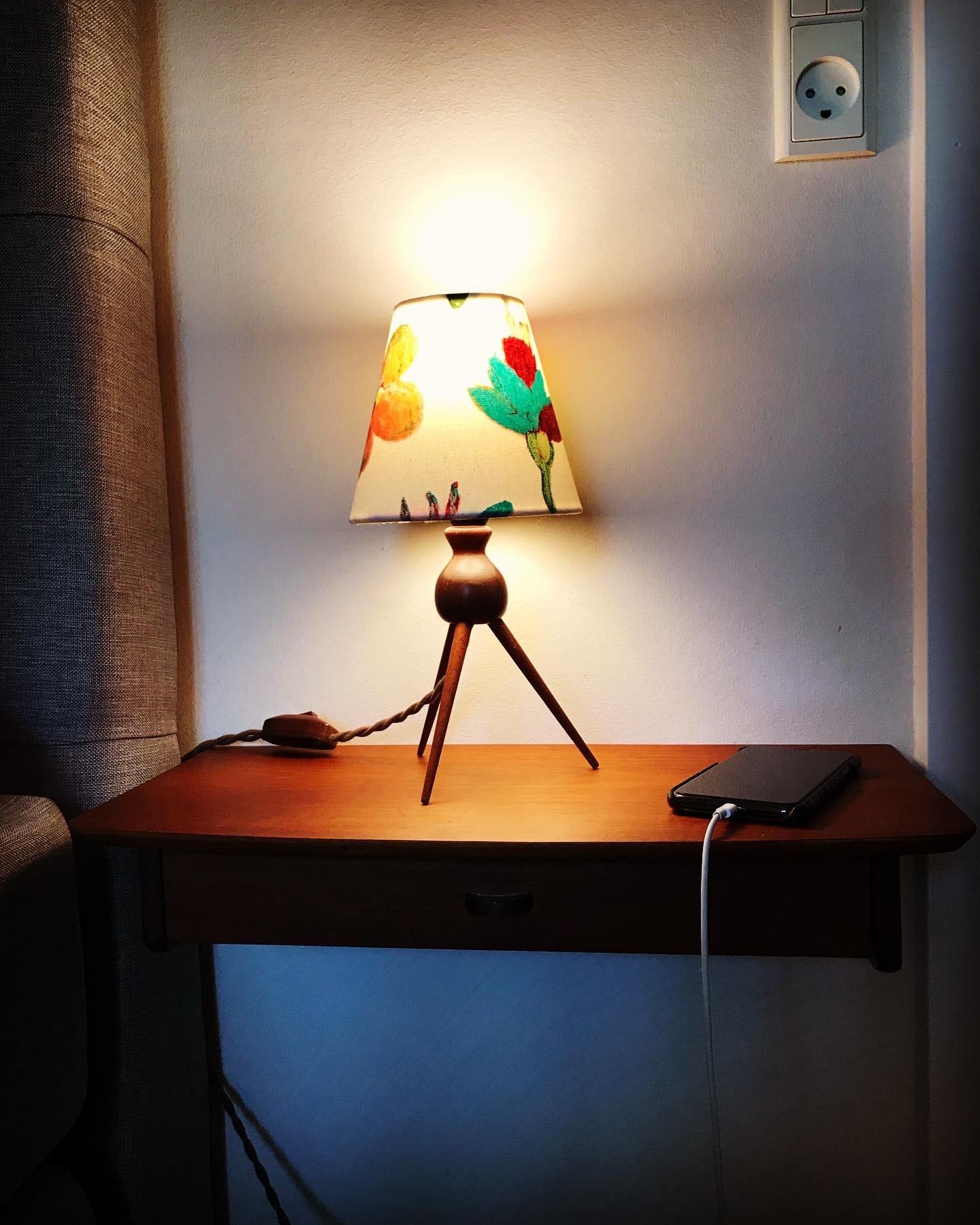 Danish Mid-Century Modern Teak Table Lamp with ArtbyMaj Lampshade 2