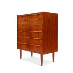 Danish Mid Century Modern Teak Tallboy Dresser 6 Drawer Chest Vintage 1960s