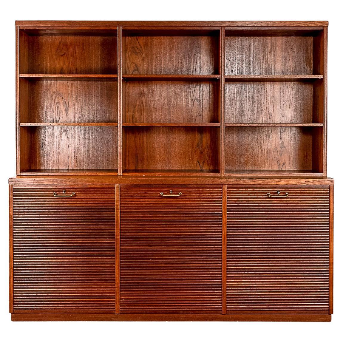 Danish Mid-Century Modern Teak Tambour Door File Cabinet/Bookcase For Sale