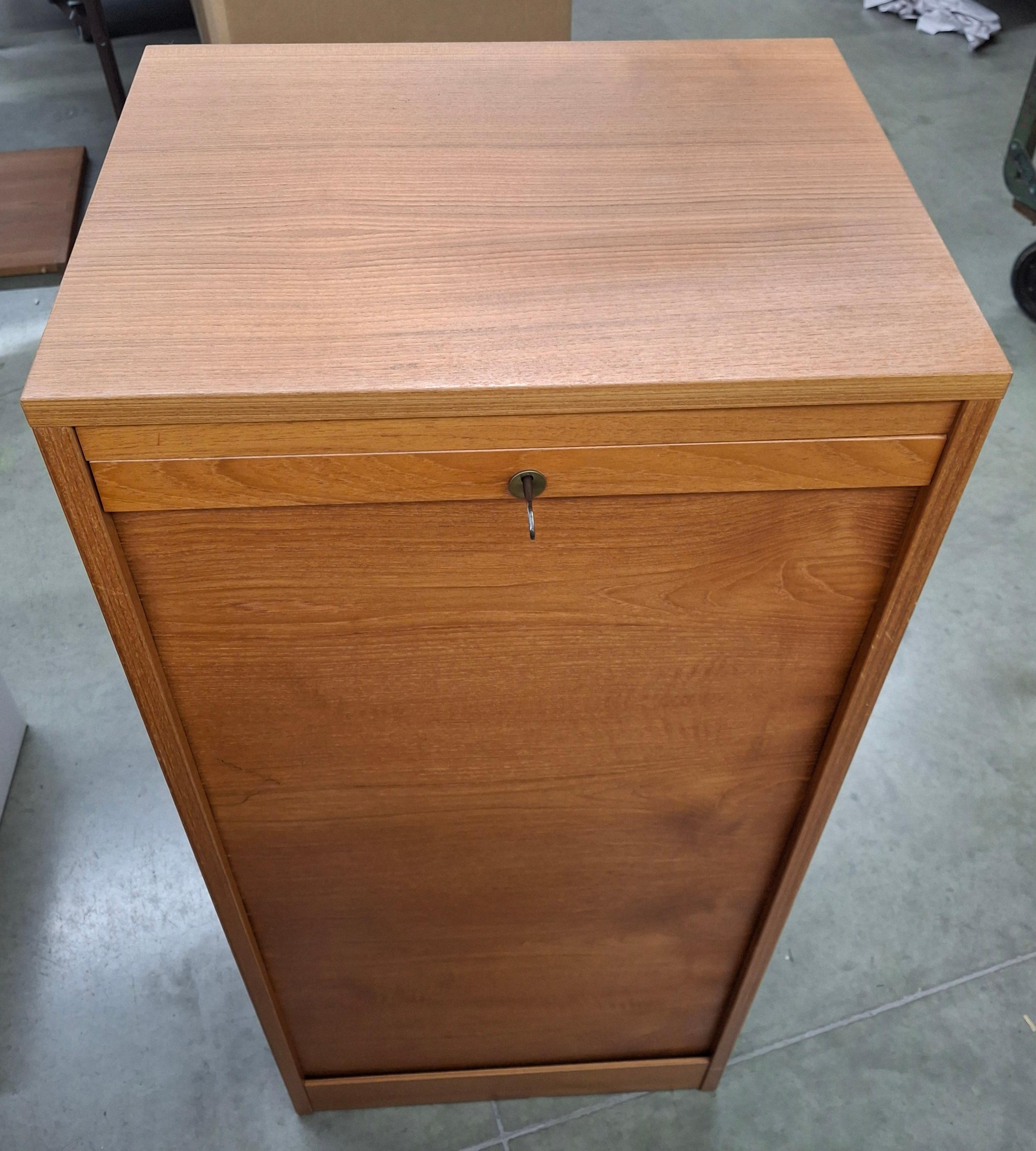 Danish Mid-Century Modern Teak Tambour Fall Front Open Drawers File Cabinet For Sale 4