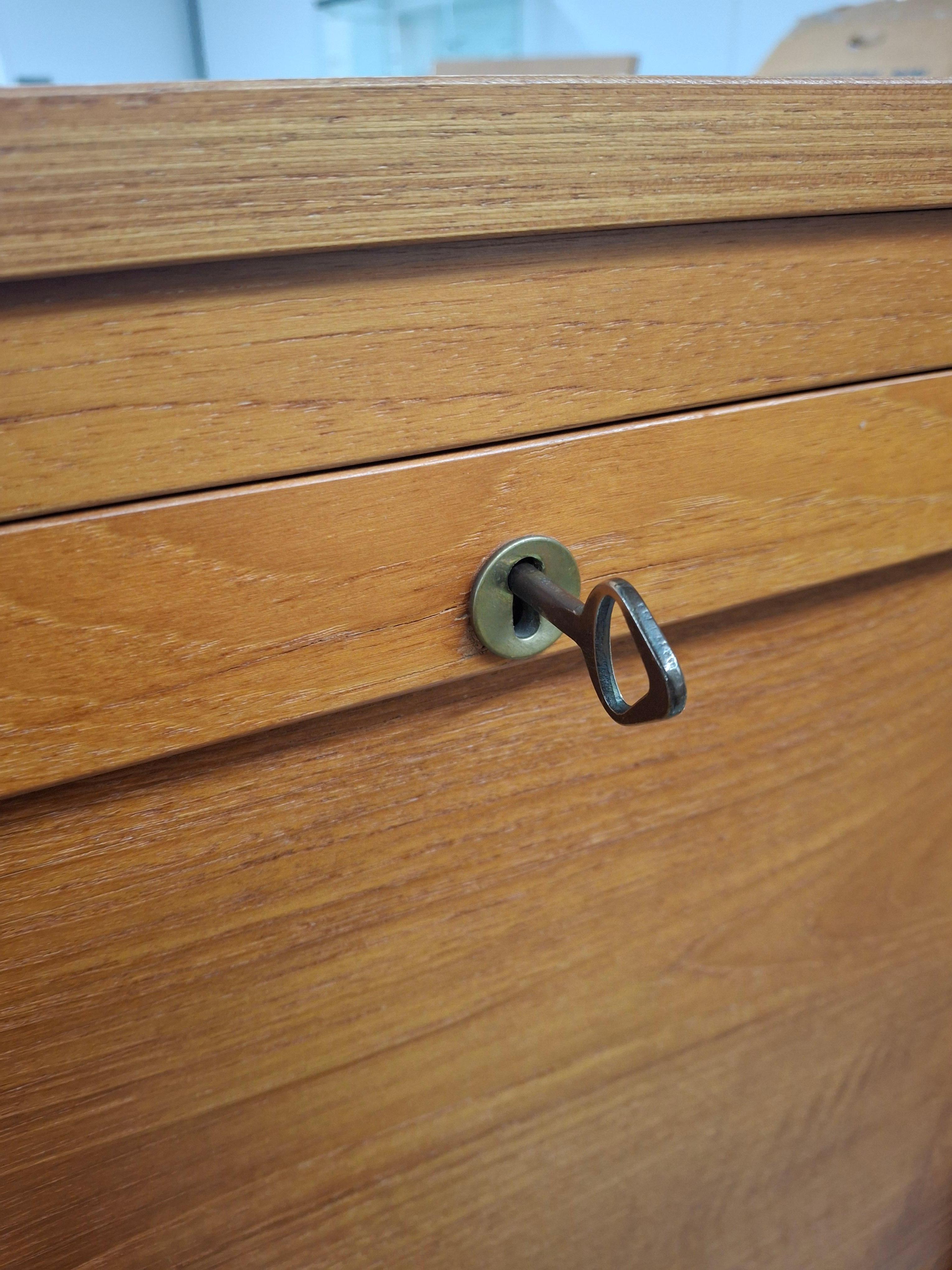 Danish Mid-Century Modern Teak Tambour Fall Front Open Drawers File Cabinet For Sale 5