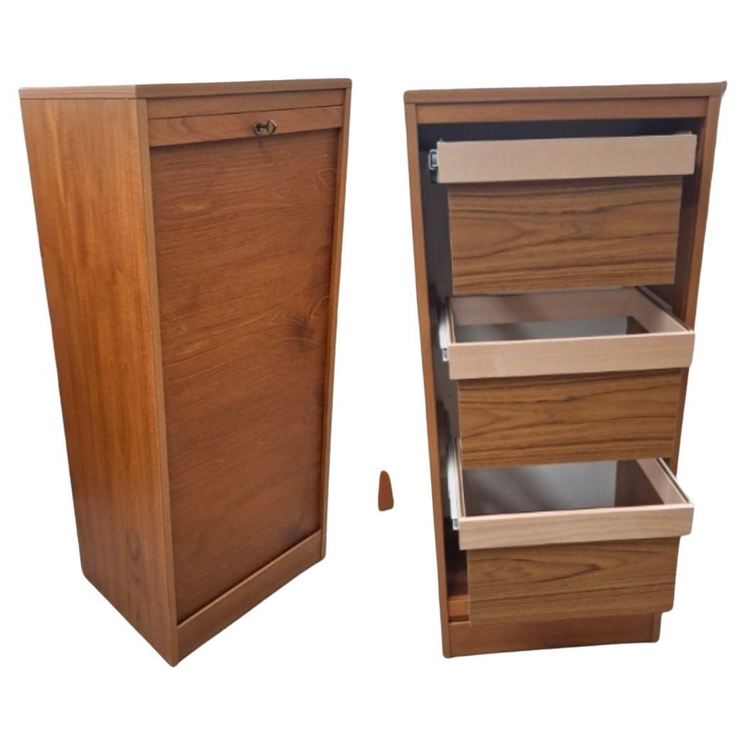 Danish Mid-Century Modern Teak Tambour Fall Front Open Drawers File Cabinet
