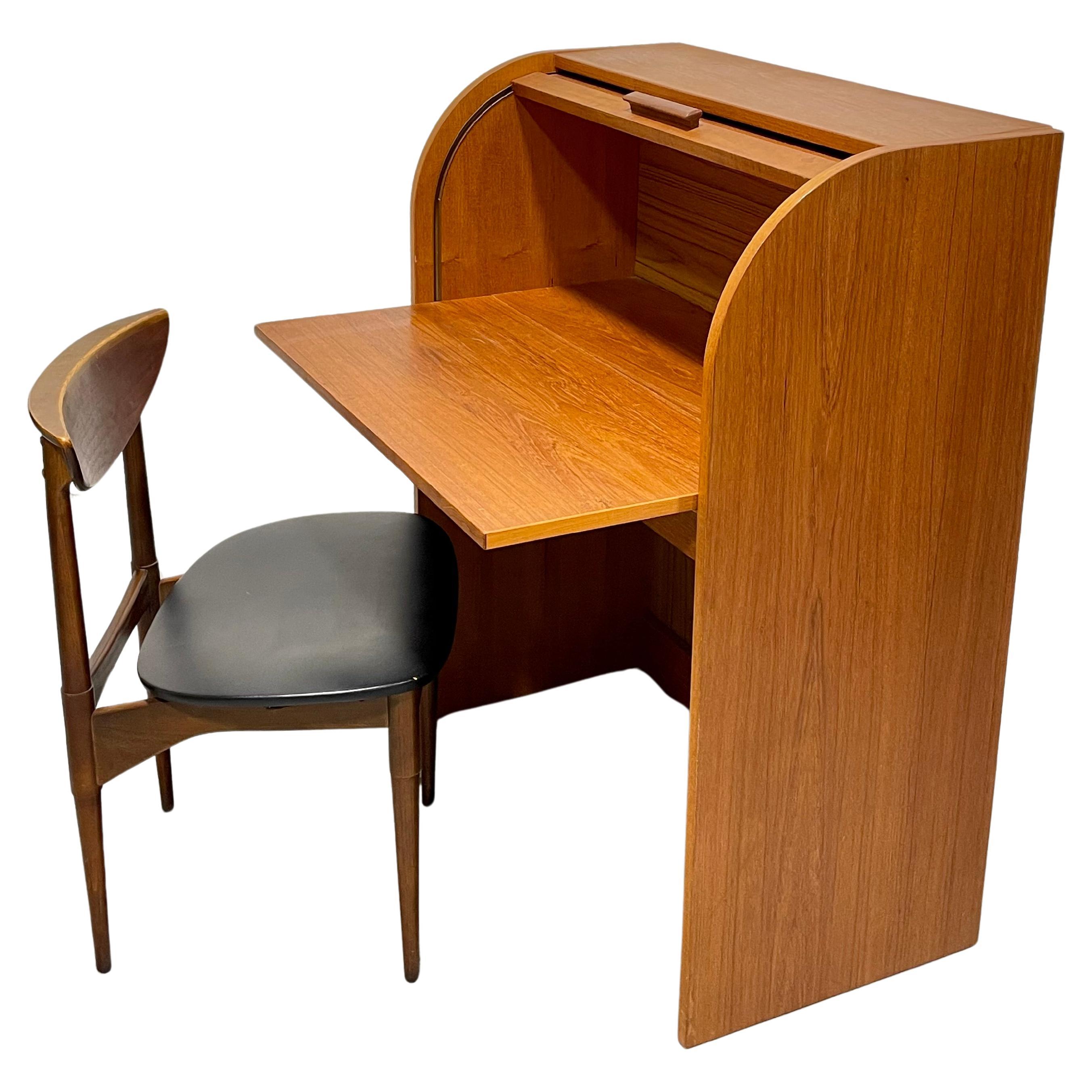 Danish Mid Century MODERN TEAK Tambour Secretary DESK, c. 1960's