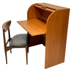 Used Danish Mid Century MODERN TEAK Tambour Secretary DESK, c. 1960's