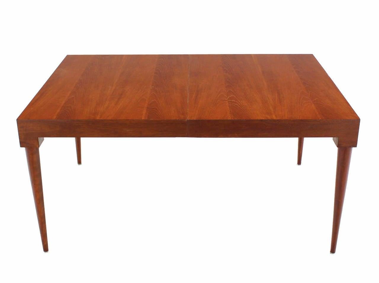 20th Century Danish Mid Century Modern Teak Tapered Legs Dining Conference Table Two Leaves  For Sale