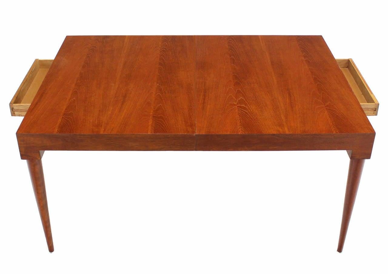 Danish Mid Century Modern Teak Tapered Legs Dining Conference Table Two Leaves  For Sale 3