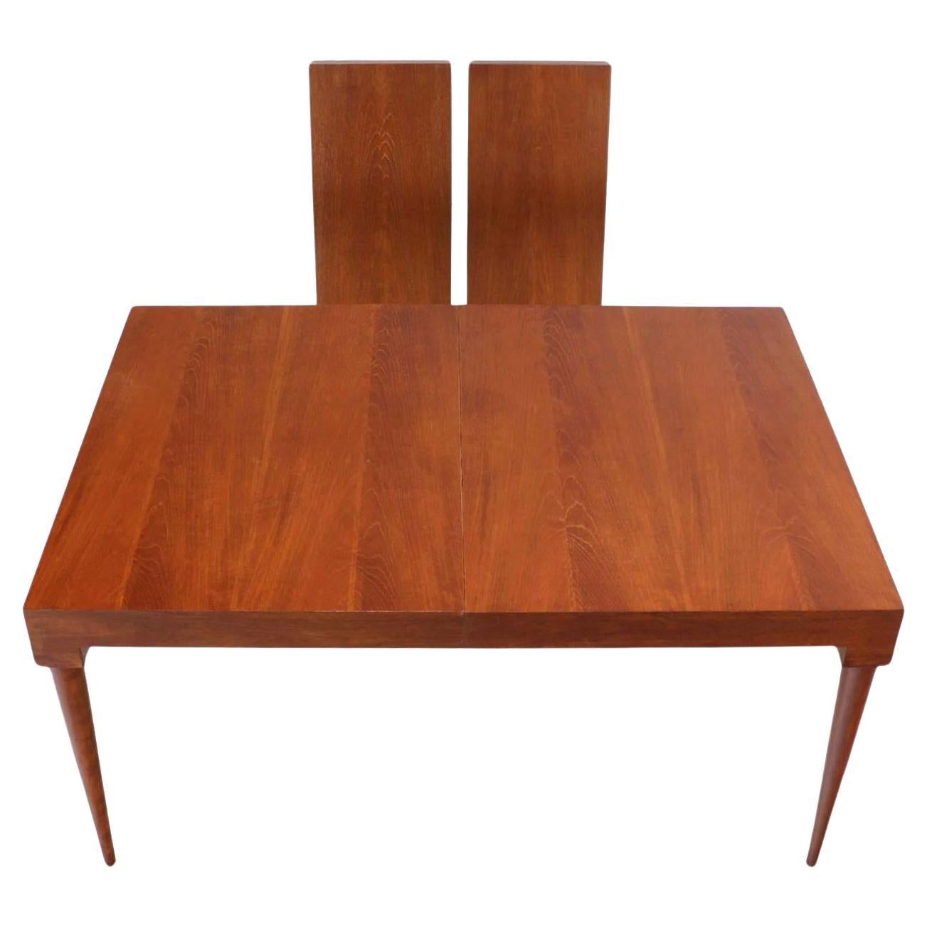 Danish Mid Century Modern Teak Tapered Legs Dining Conference Table Two Leaves  For Sale