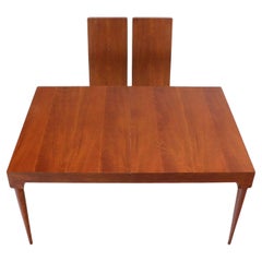 Vintage Danish Mid Century Modern Teak Tapered Legs Dining Conference Table Two Leaves 