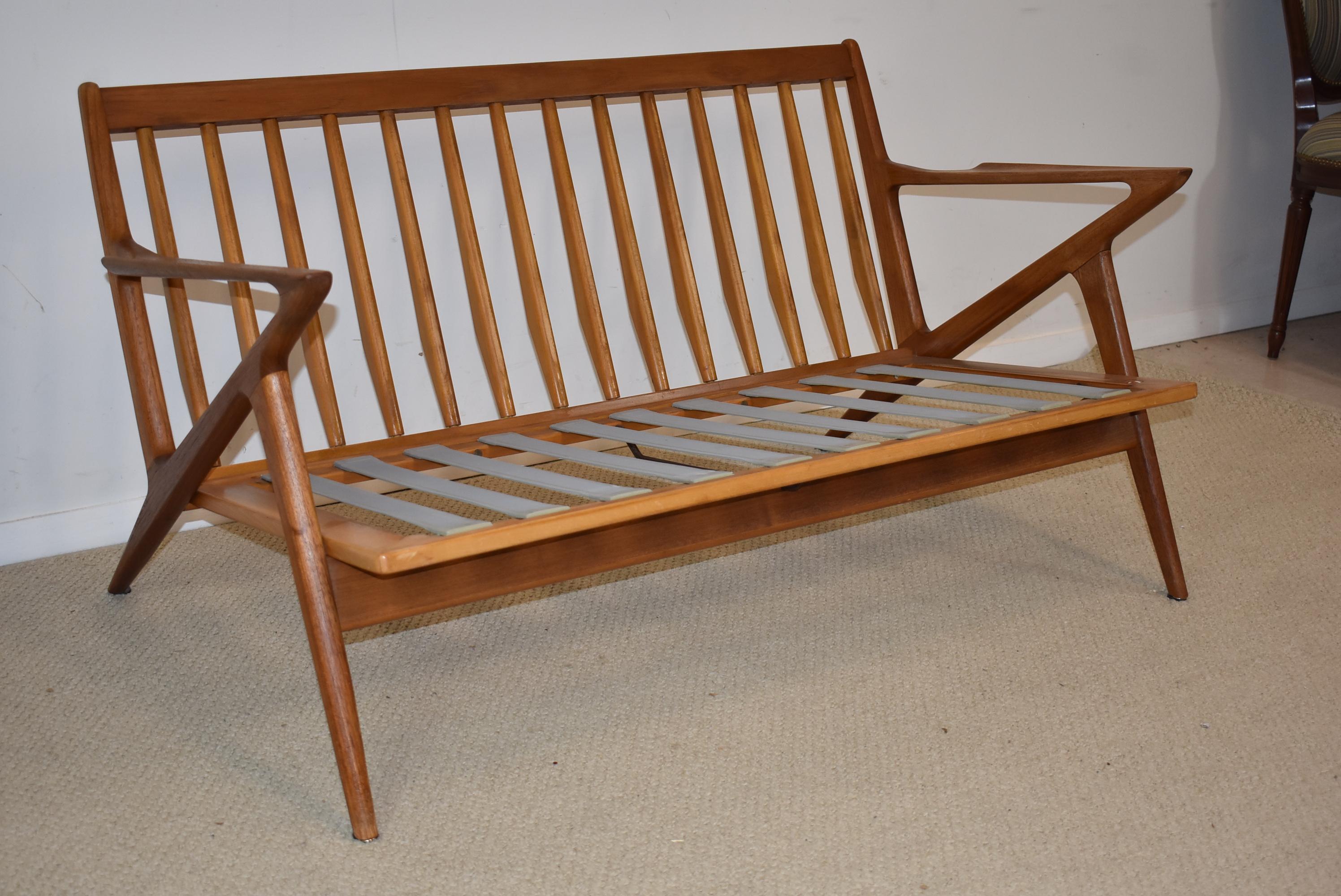 European Danish Mid-Century Modern Teak Two Cushion Z Sofa by Poul Jensen for Selig