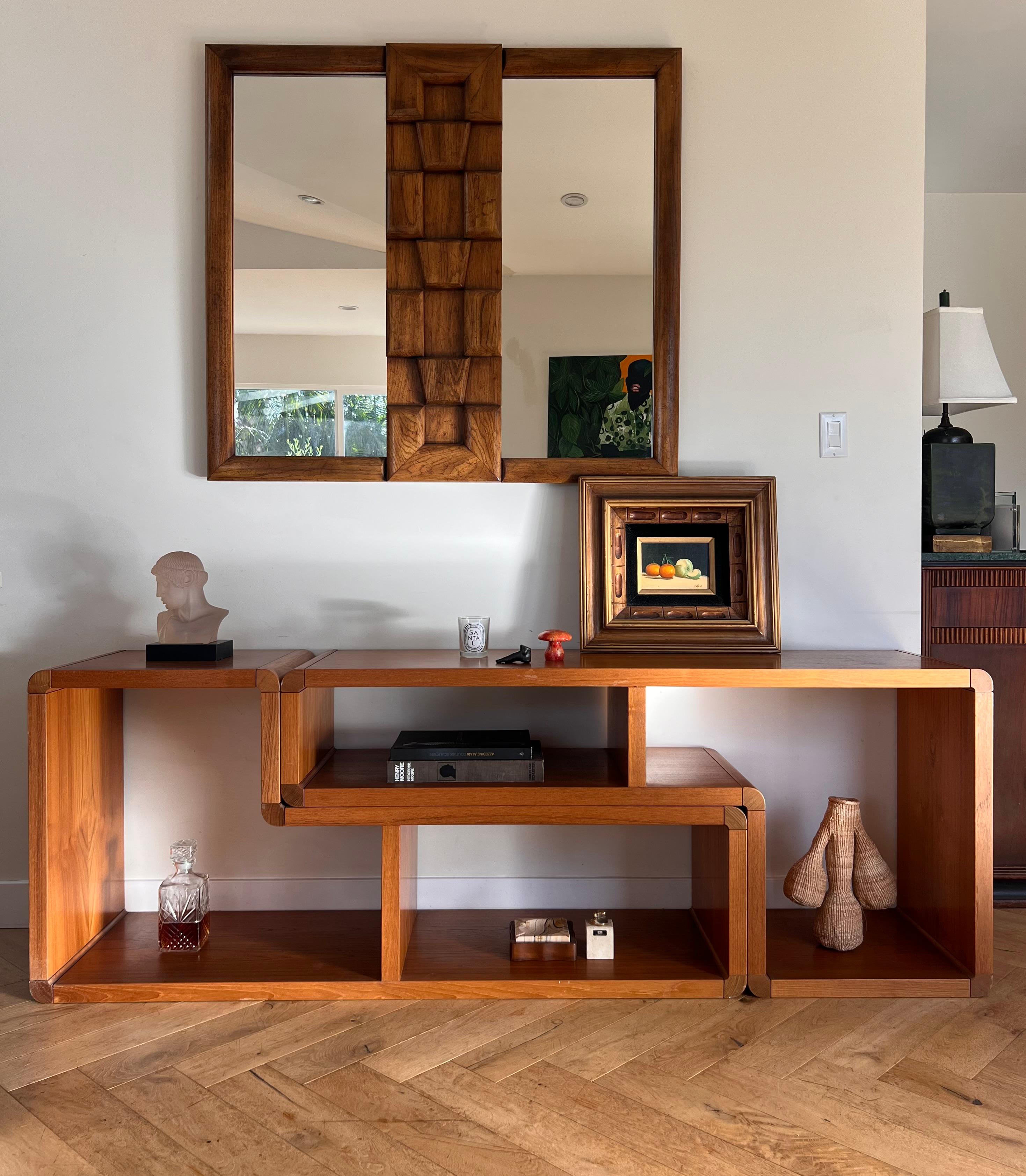 Danish mid century modern teak two-piece modular shelving unit, circa 1965 4