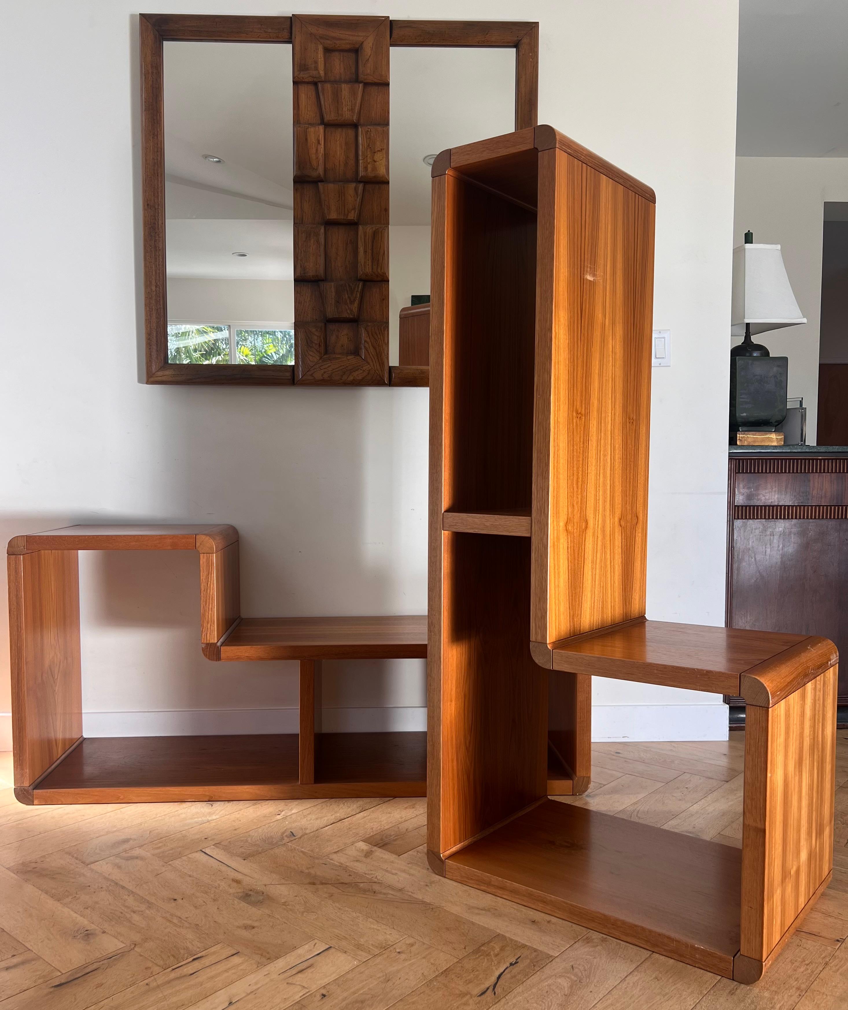 Danish mid century modern teak two-piece modular shelving unit, circa 1965 9