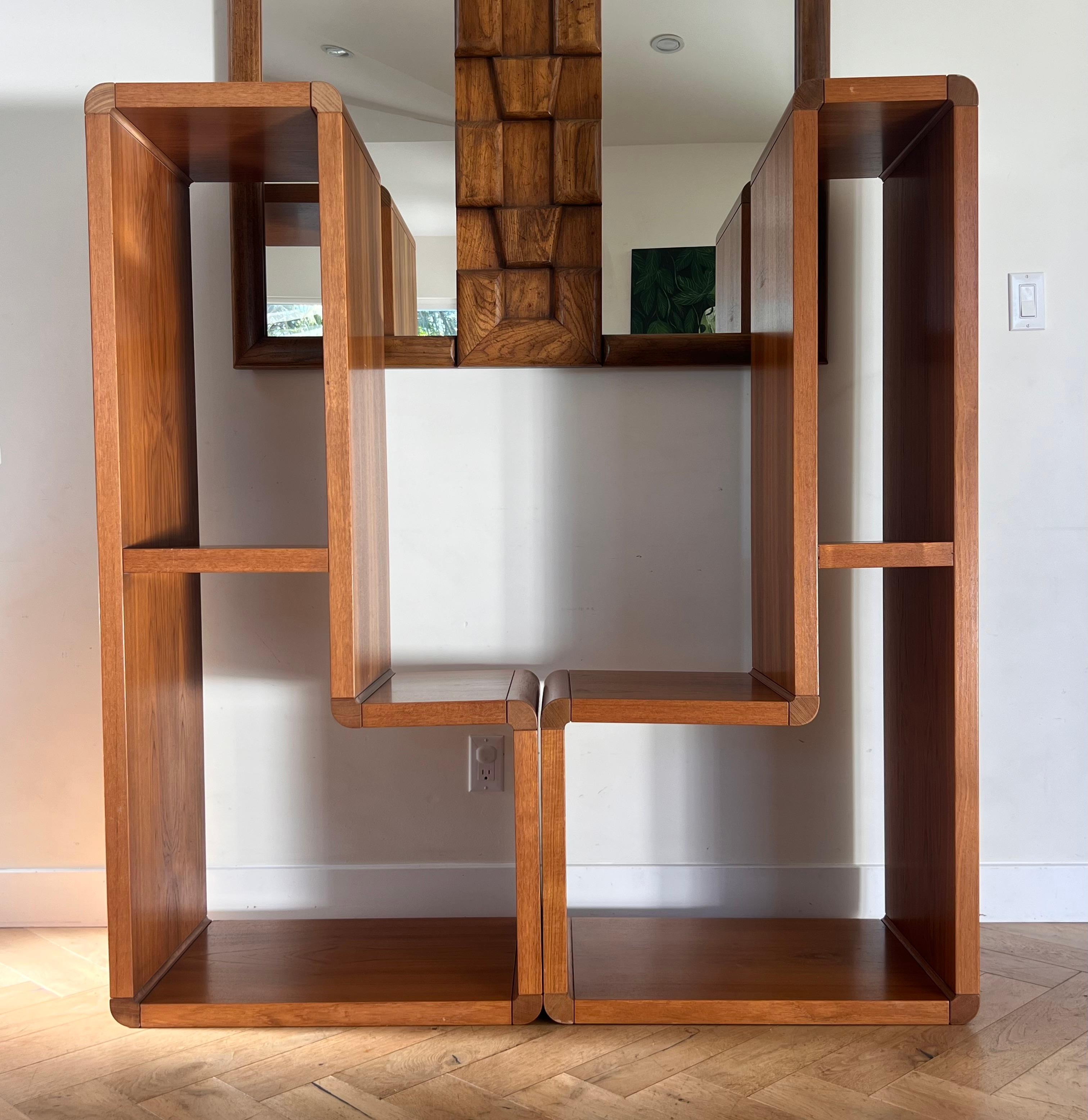 Danish mid century modern teak two-piece modular shelving unit, circa 1965 12
