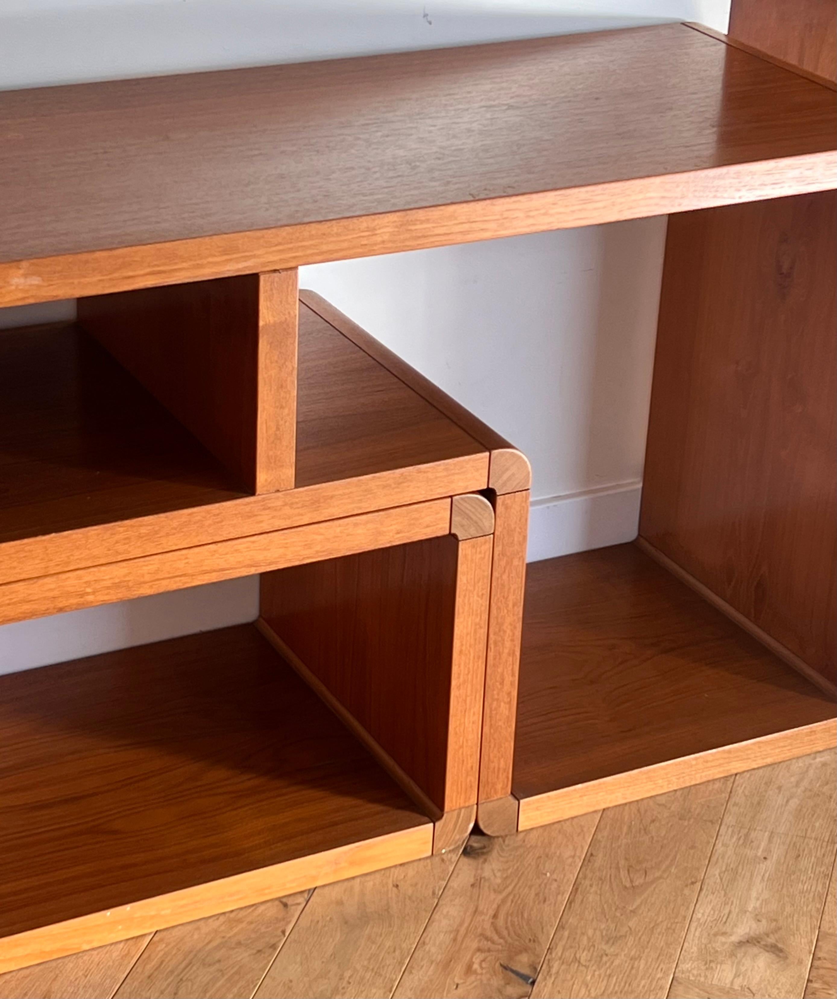Danish mid century modern teak two-piece modular shelving unit, circa 1965 In Good Condition In View Park, CA