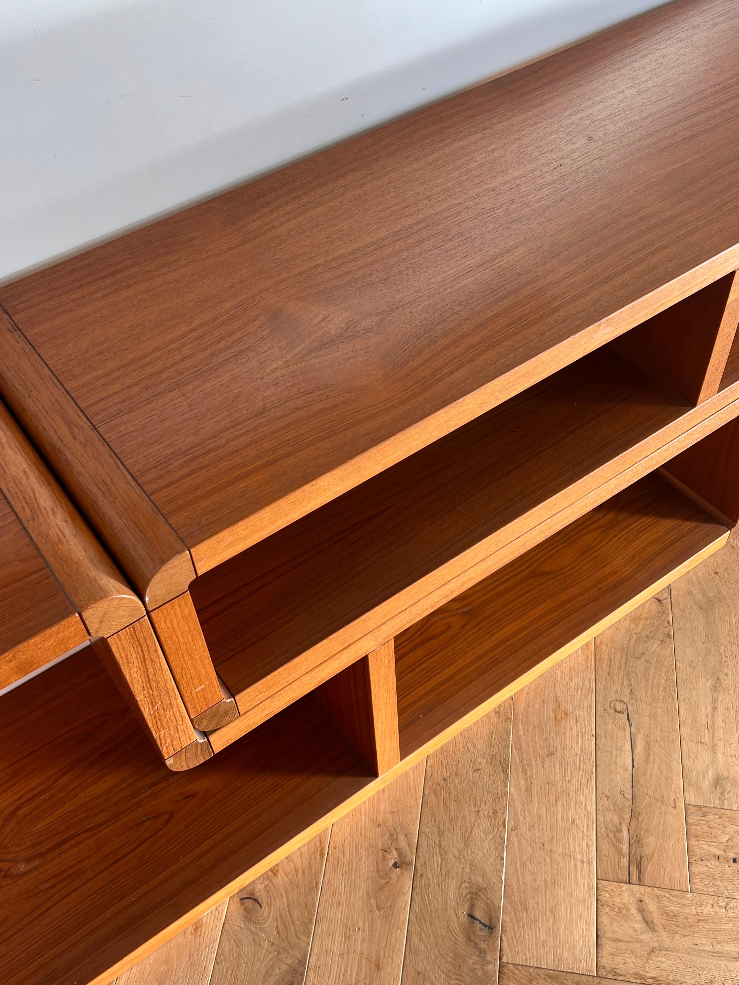 Wood Danish mid century modern teak two-piece modular shelving unit, circa 1965