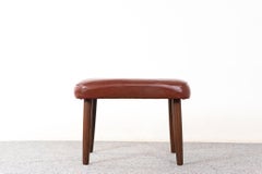 Danish Mid-Century Modern Teak & Vinyl Footstool