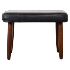 Vintage Danish Mid-Century Modern Teak & Vinyl Footstool