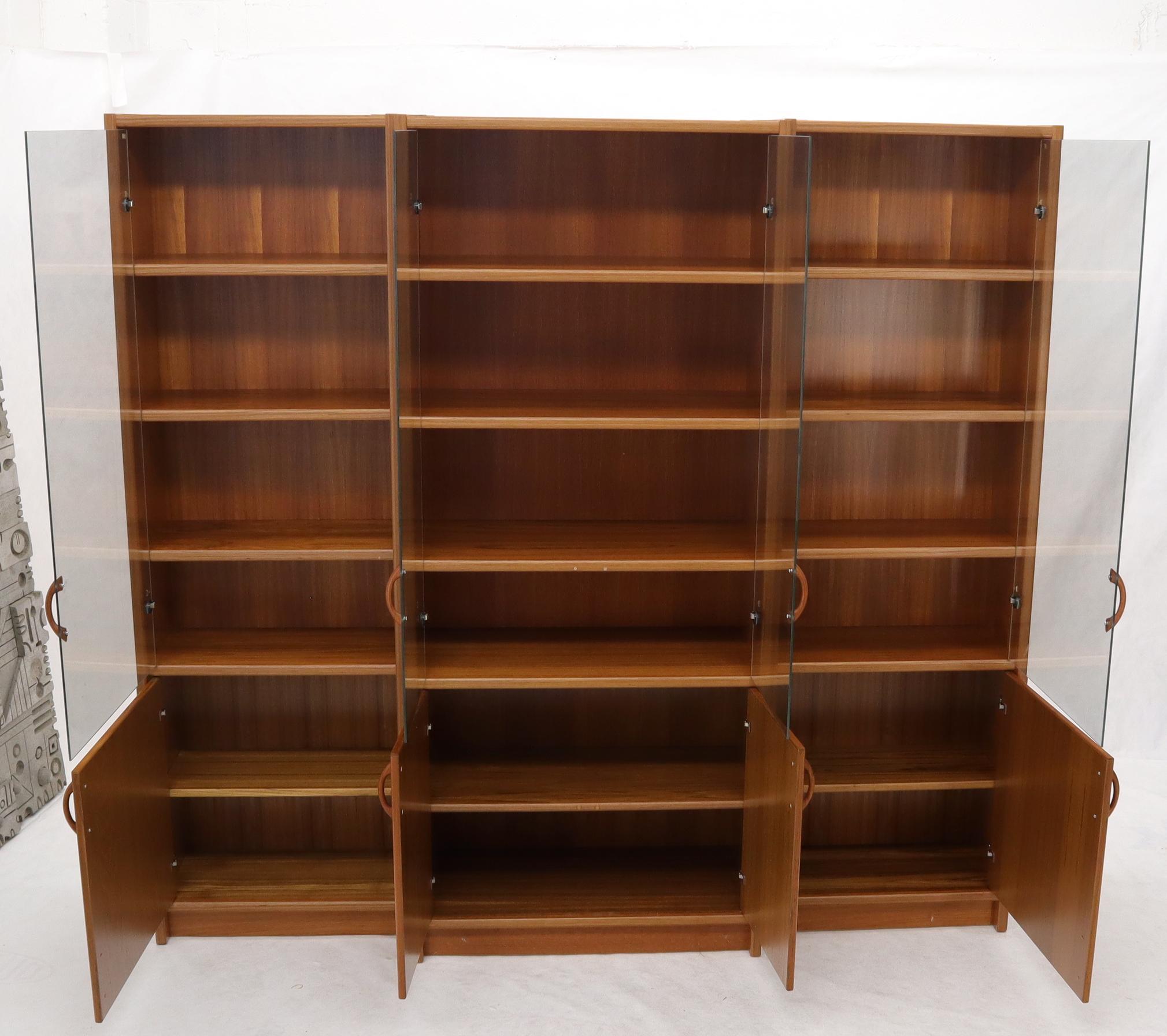 Danish Mid-Century Modern Teak Wall Unit with Glass Doors Bottom Compartments 3