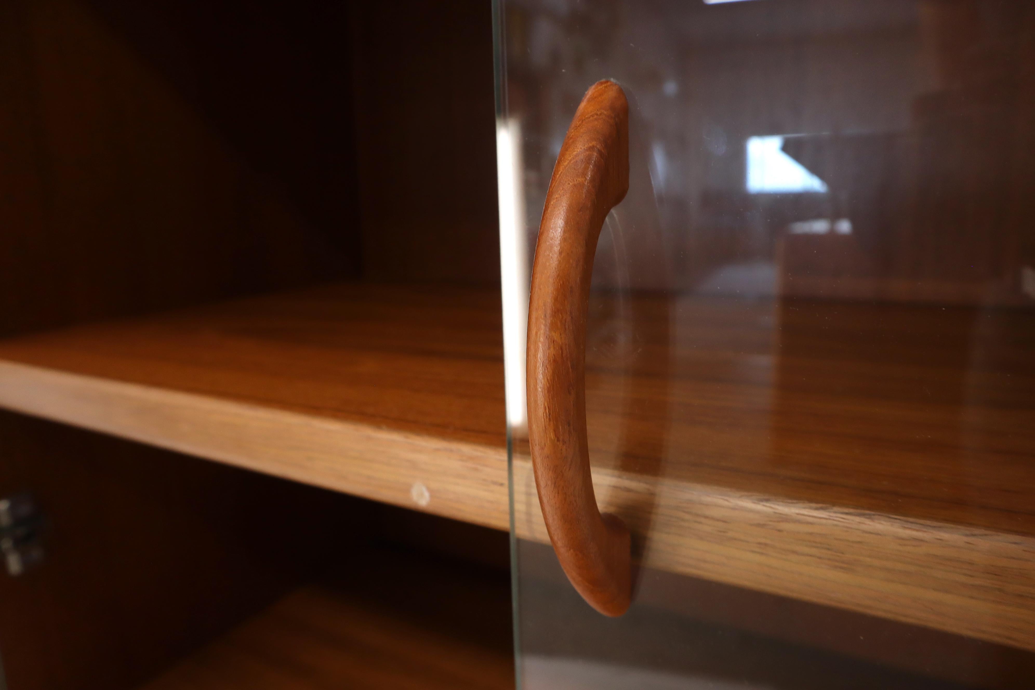 Danish Mid-Century Modern Teak Wall Unit with Glass Doors Bottom Compartments 6