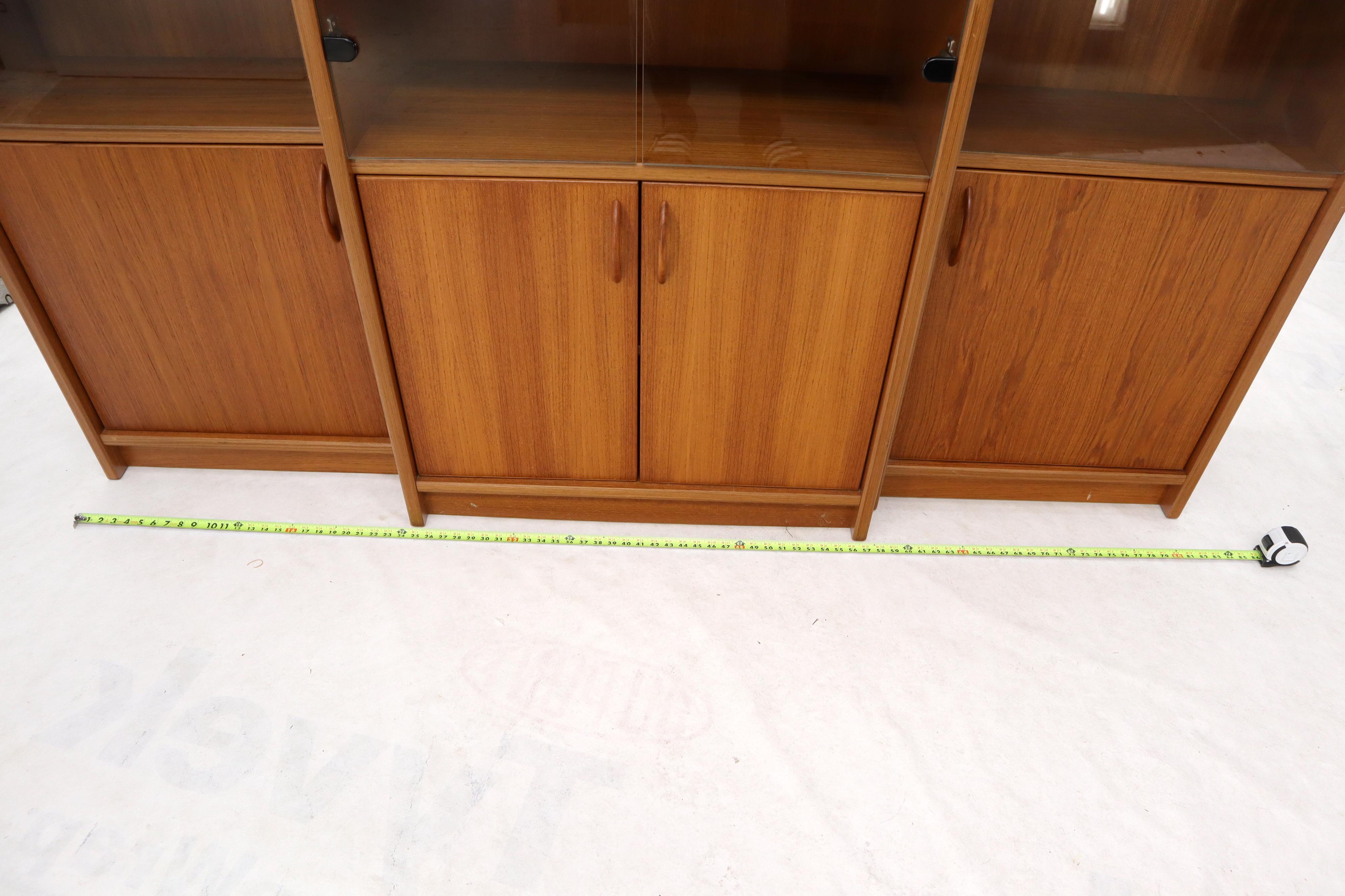 Danish Mid-Century Modern Teak Wall Unit with Glass Doors Bottom Compartments 7