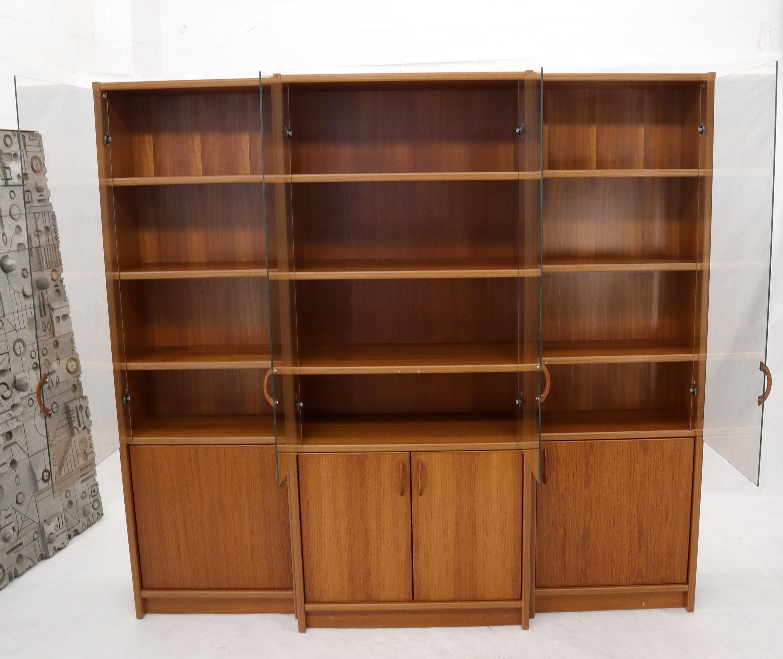 Lacquered Danish Mid-Century Modern Teak Wall Unit with Glass Doors Bottom Compartments
