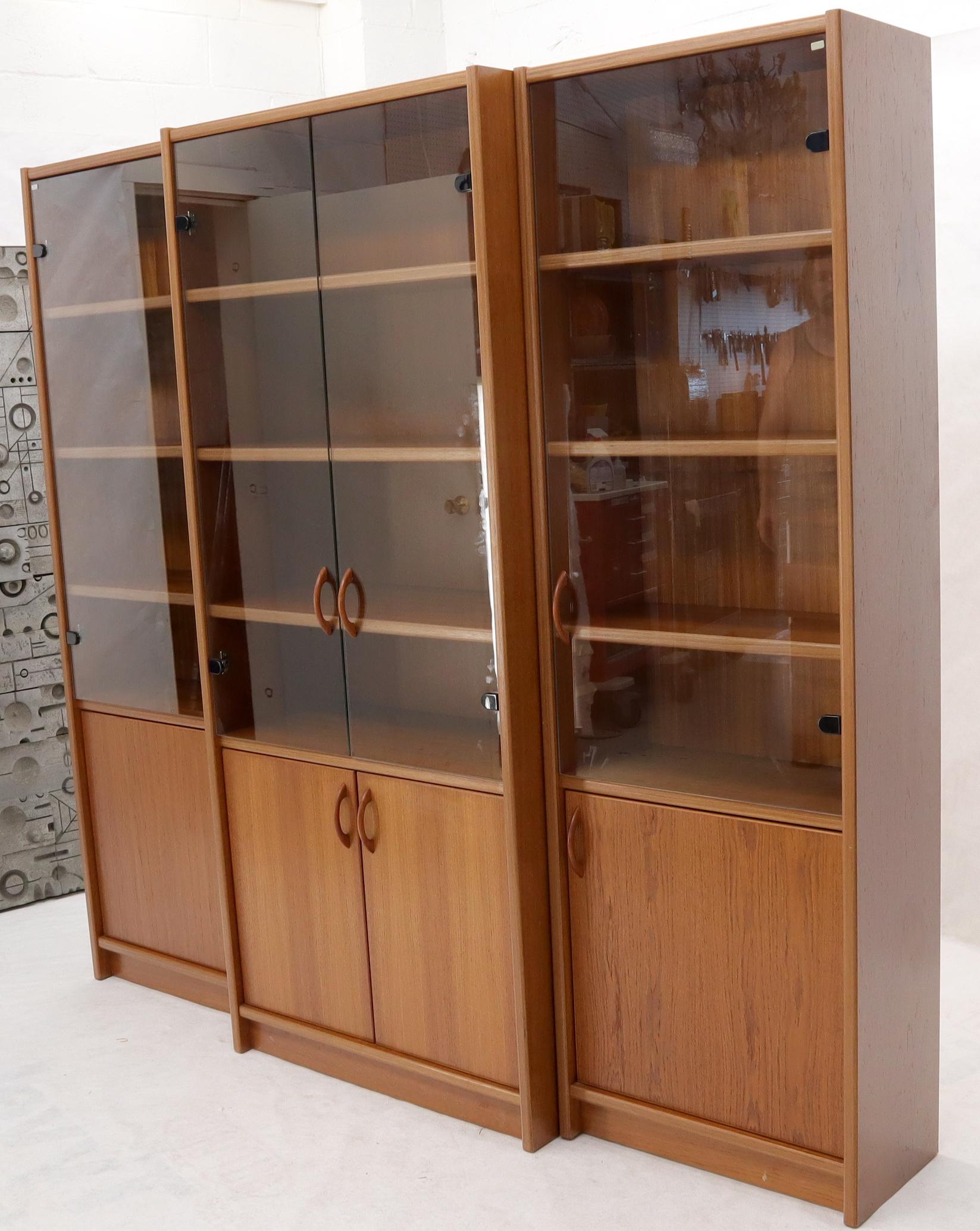 Danish Mid-Century Modern Teak Wall Unit with Glass Doors Bottom Compartments 1