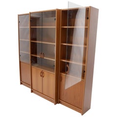 Danish Mid-Century Modern Teak Wall Unit with Glass Doors Bottom Compartments