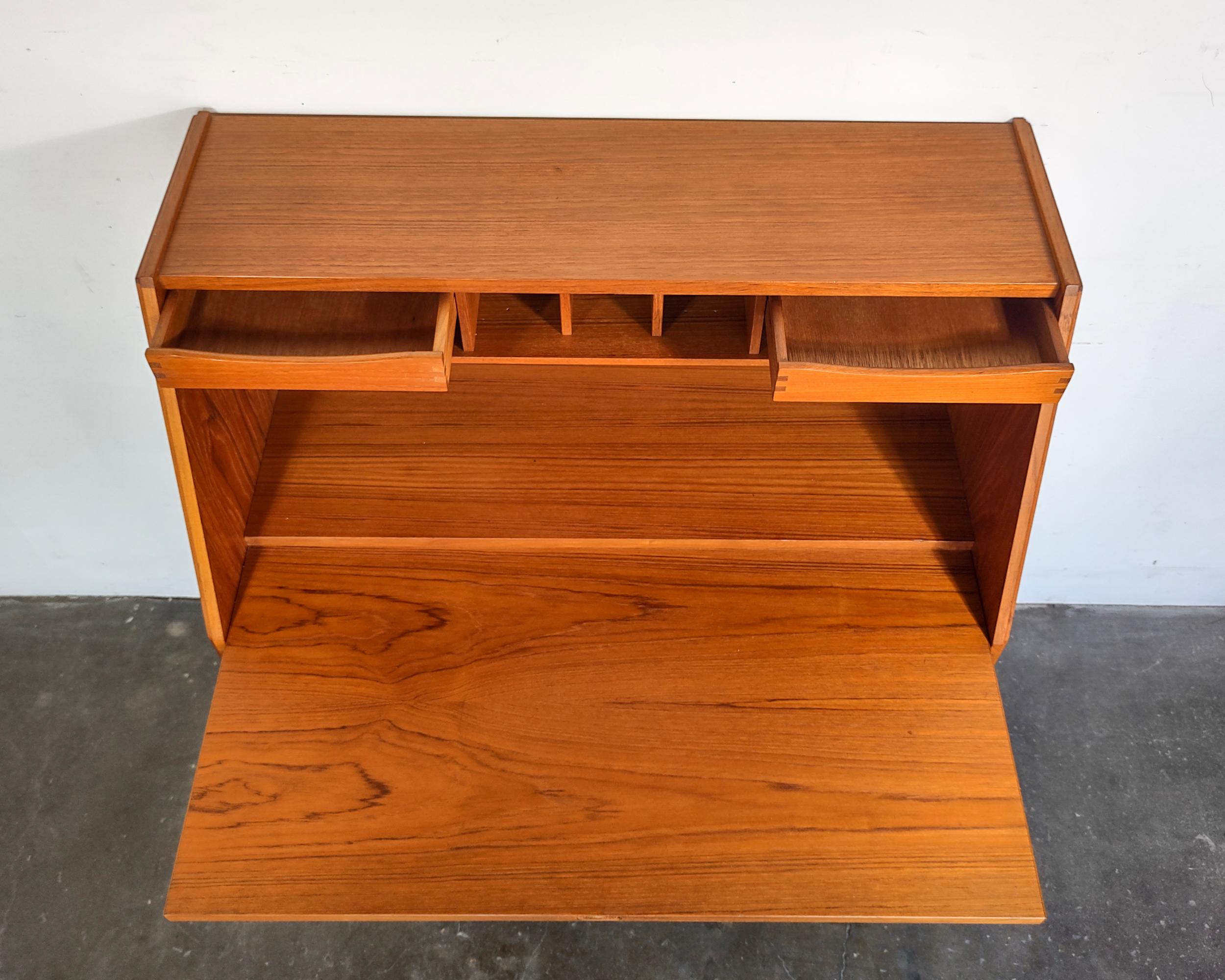 Danish Mid-Century Modern Teak Wood Secretary Fold Down Desk by Dyrlund 3