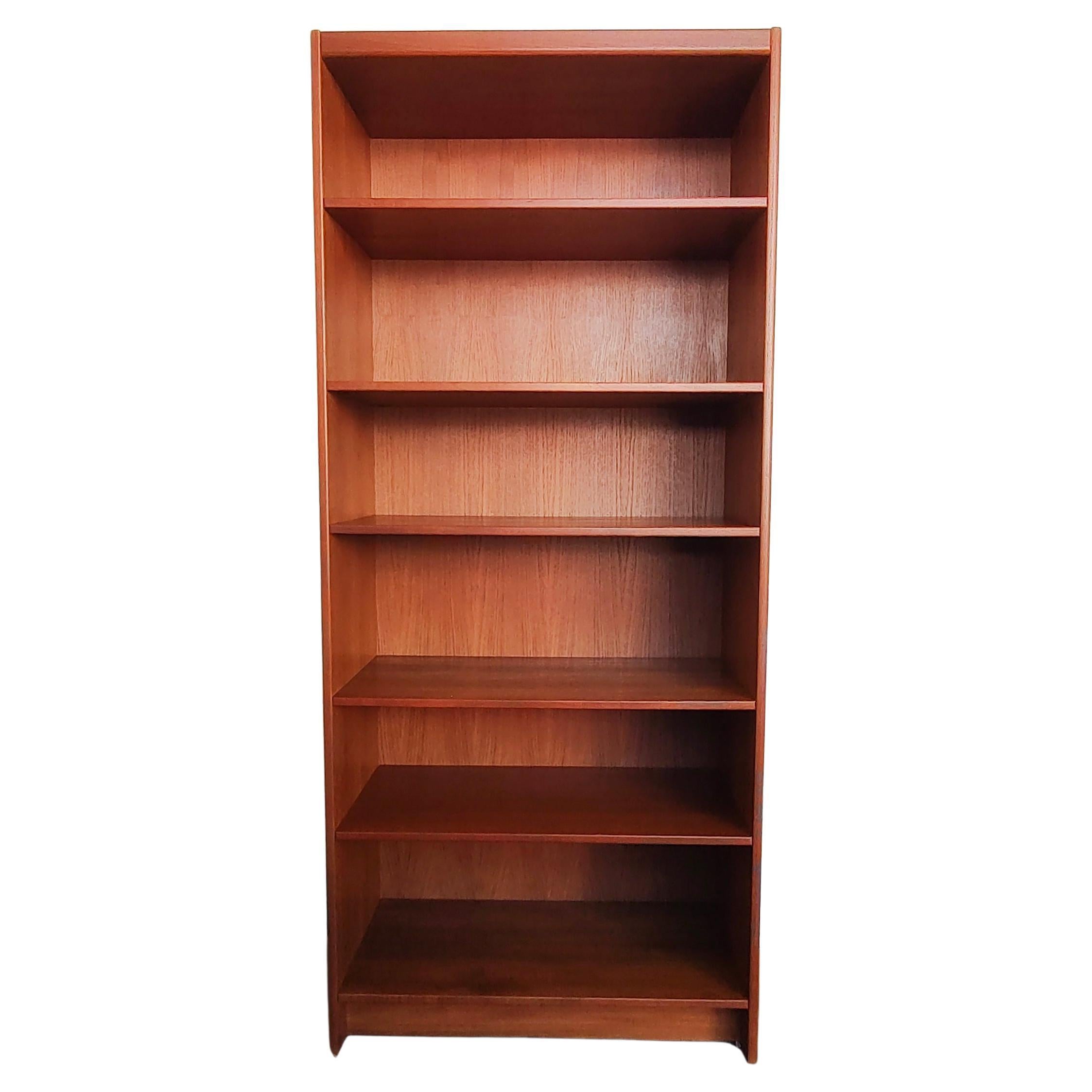 Danish Mid-Century Modern Teak Wood Tall Shelf Bookshelf Bookcase For Sale