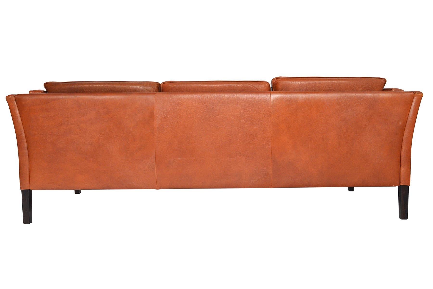 Danish Mid-Century Modern Three-Seat Leather Sofa in Cognac 5