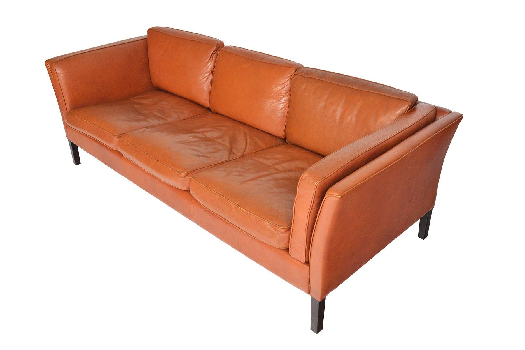20th Century Danish Mid-Century Modern Three-Seat Leather Sofa in Cognac