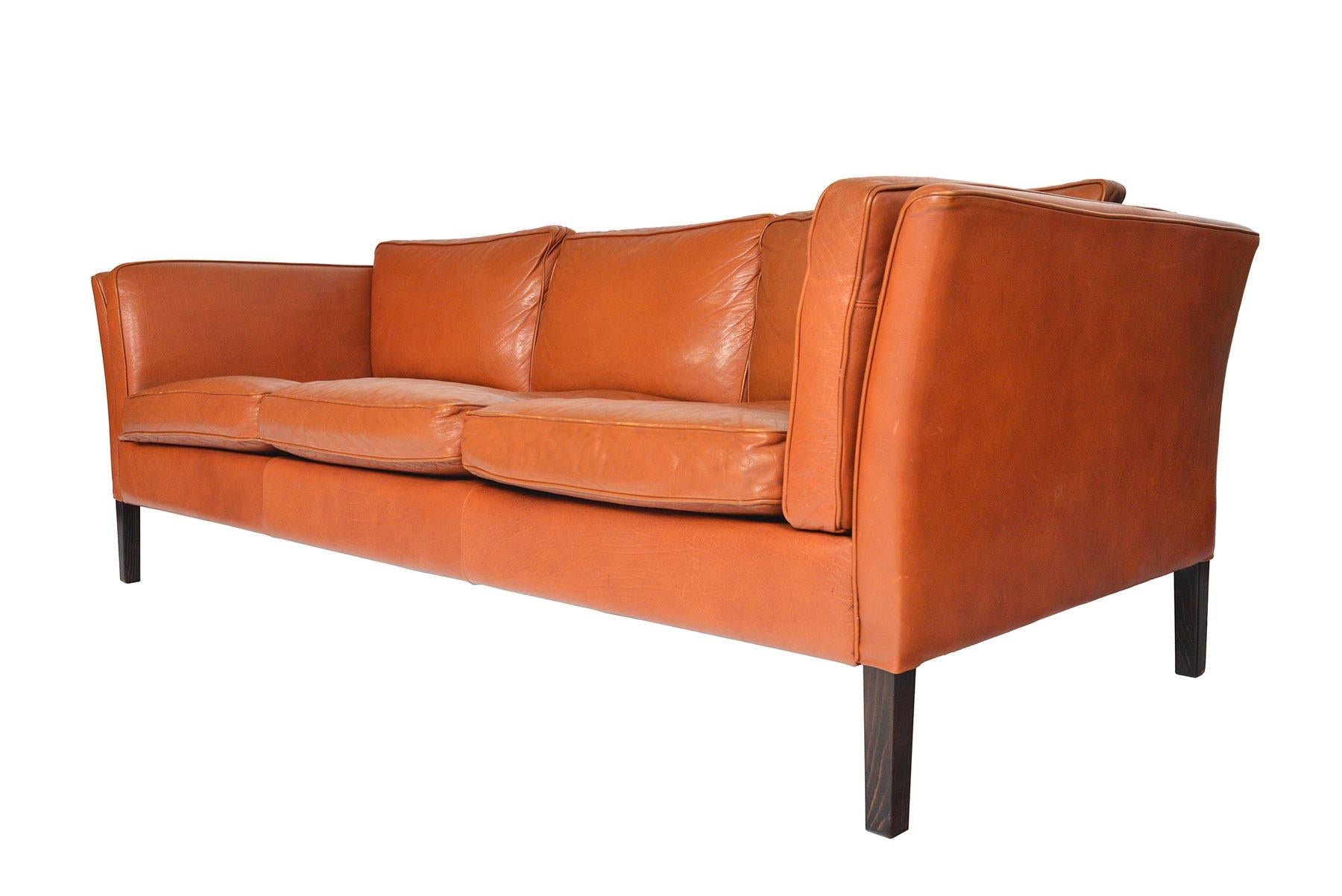 Danish Mid-Century Modern Three-Seat Leather Sofa in Cognac 1