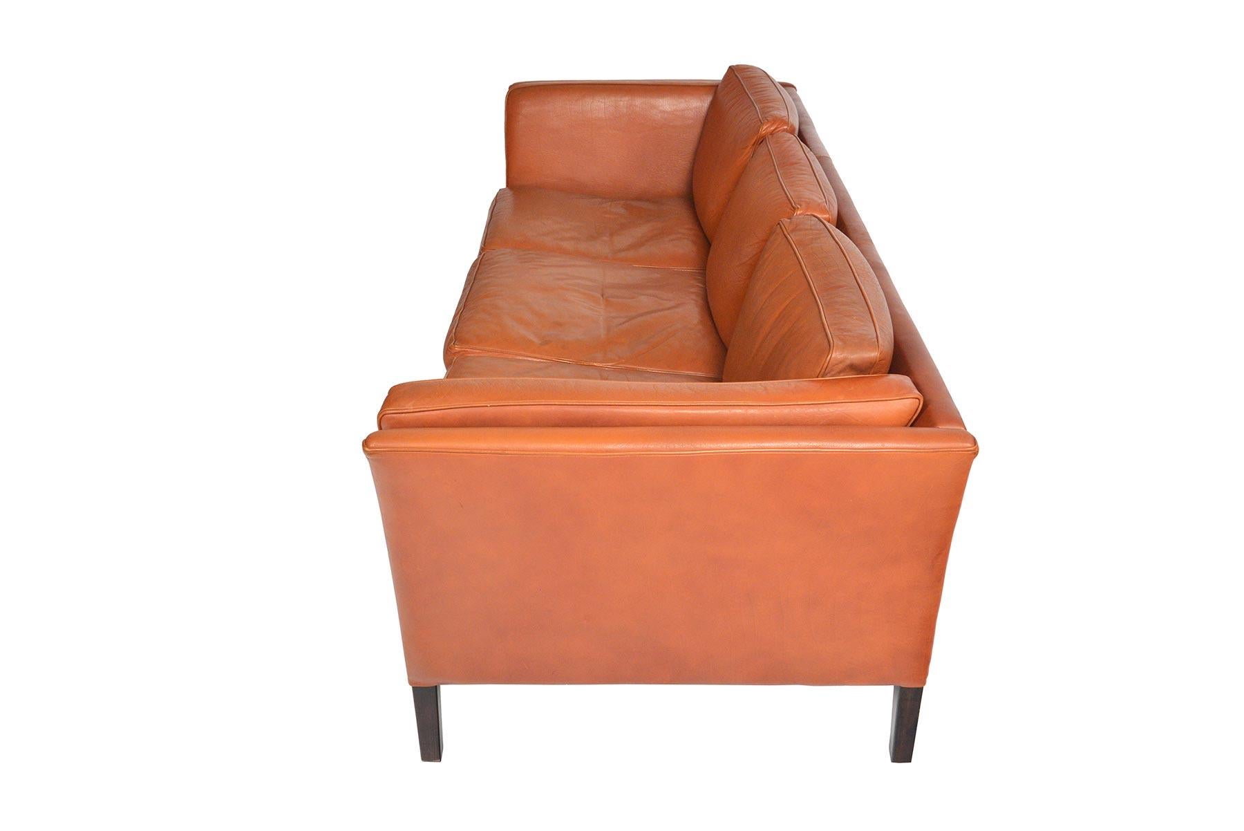 Danish Mid-Century Modern Three-Seat Leather Sofa in Cognac 2
