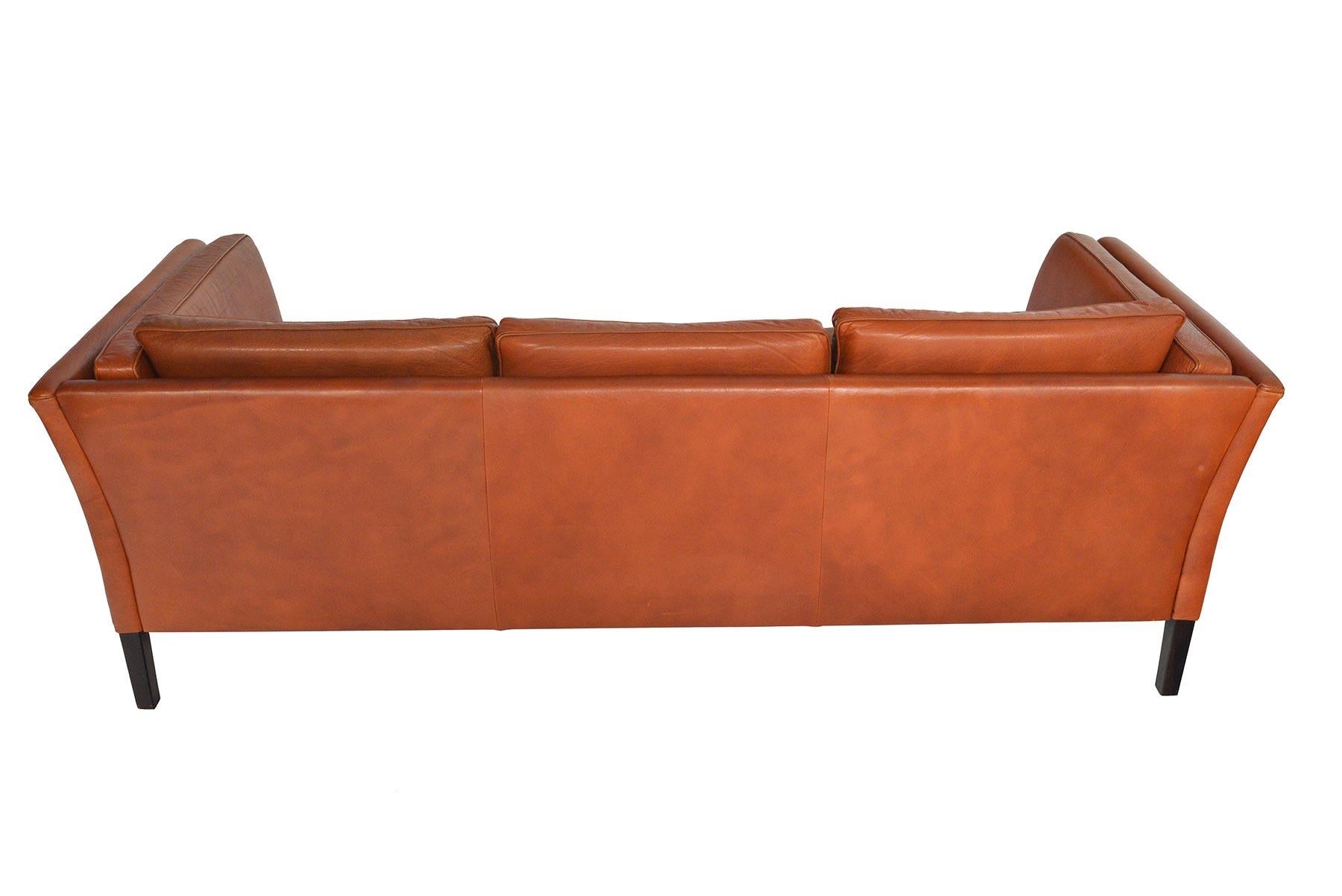 Danish Mid-Century Modern Three-Seat Leather Sofa in Cognac 4