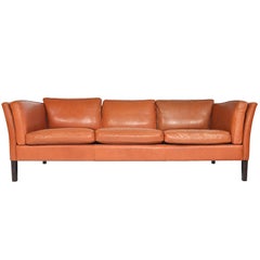 Danish Mid-Century Modern Three-Seat Leather Sofa in Cognac