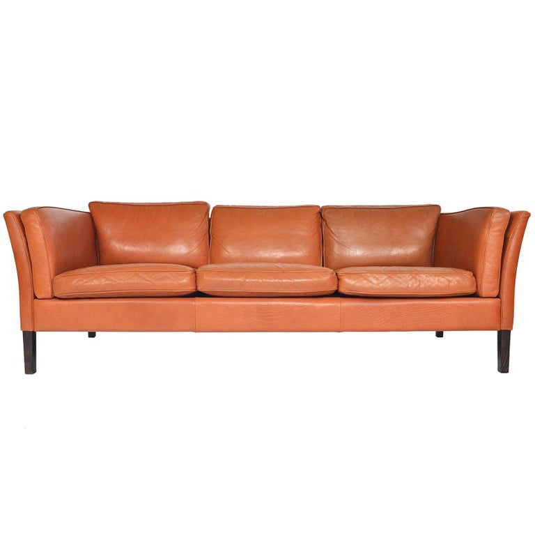 Danish Mid-Century Modern Three-Seat Leather Sofa in Cognac For Sale at ...