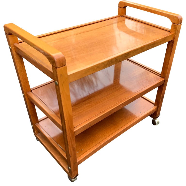 Danish MidCentury Modern ThreeTier Birch Wood Bar Cart at 1stDibs