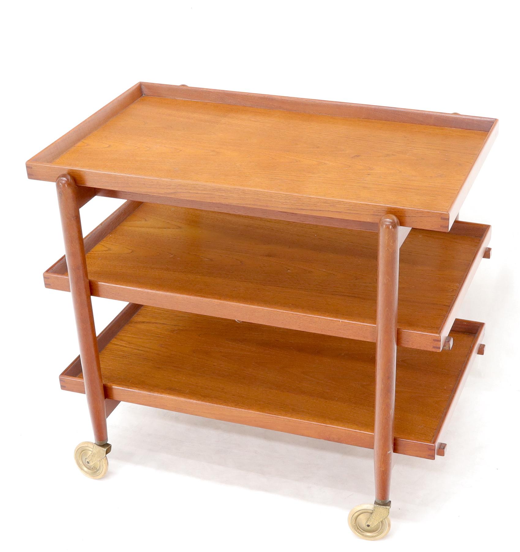 Lacquered Danish Mid-Century Modern Three Tiered Rolling Serving Cart