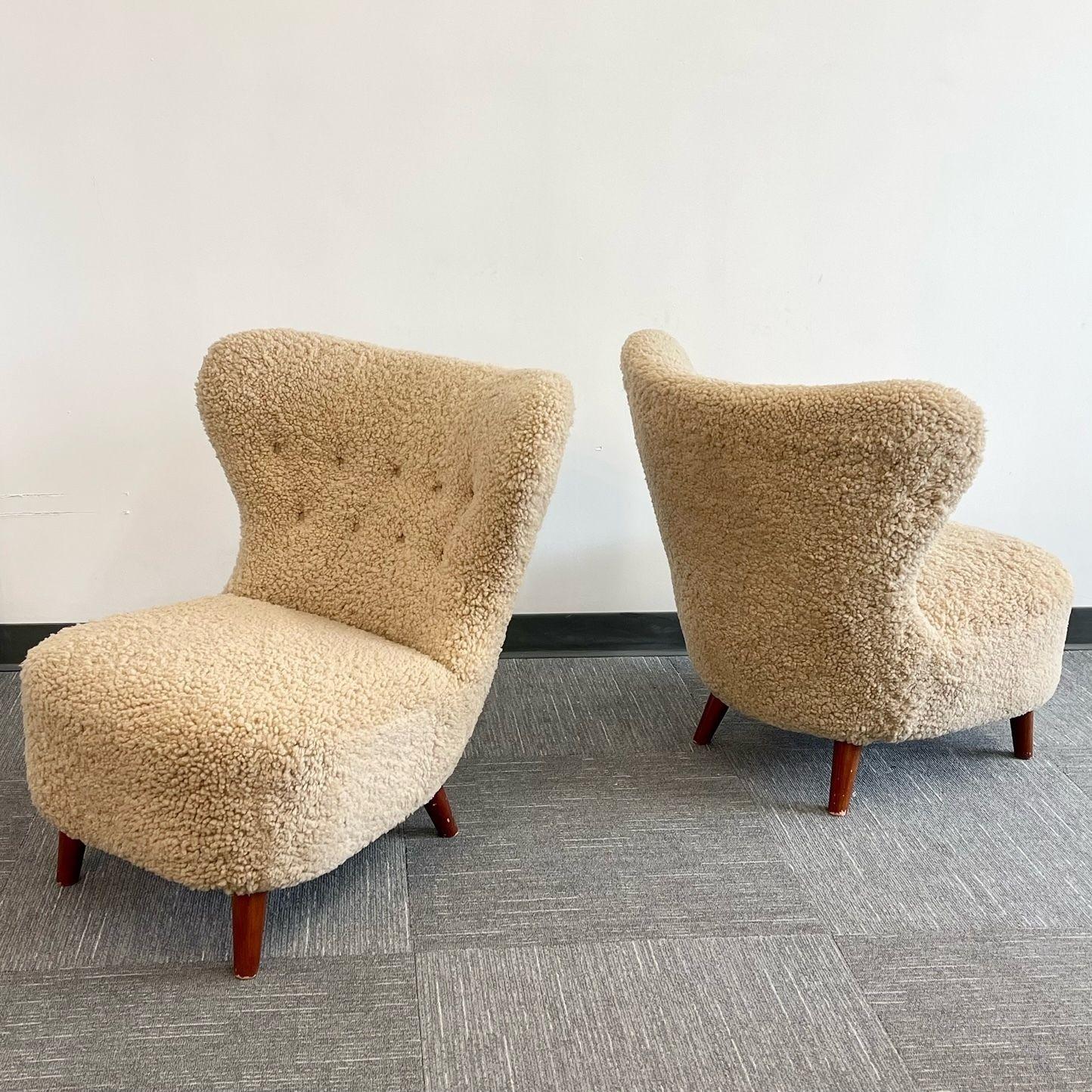 Danish Cabinetmaker, Slipper Chairs, Sheepskin, Lacquered Beech, Denmark, 1960s 1