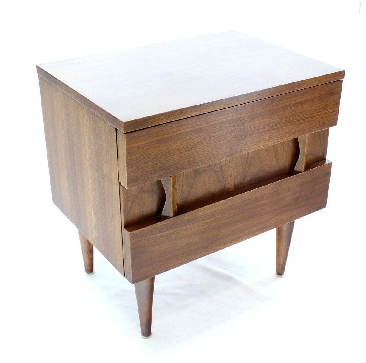 Lacquered Danish Mid Century Modern Two Drawers Walnut End Side Table Night Stand MINT! For Sale