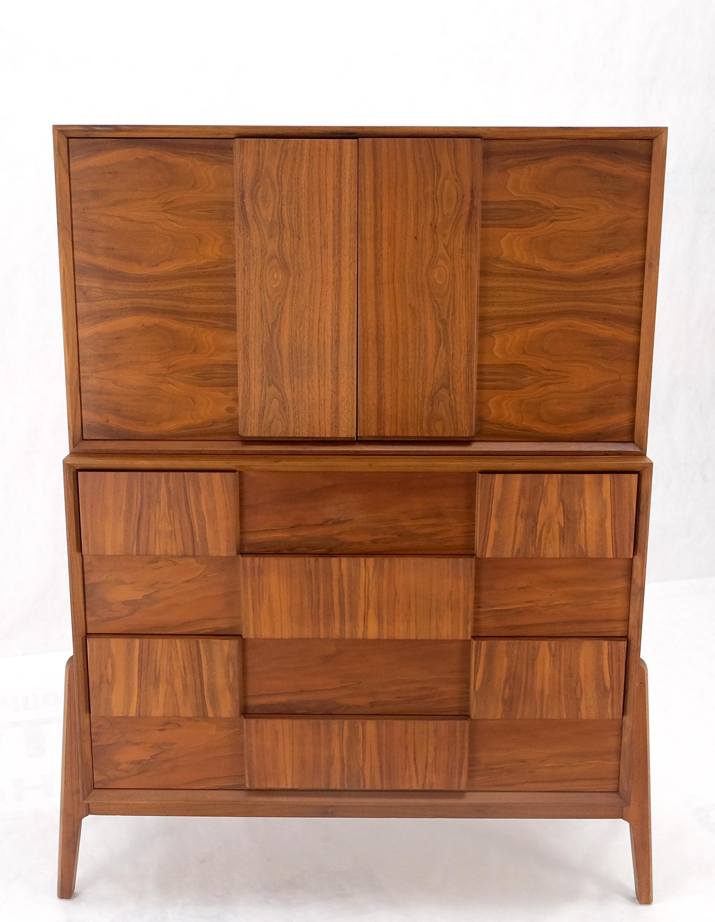 Danish Mid Century Modern Two Part Chest on Chest Block Front Two Doors Fin Back For Sale 5