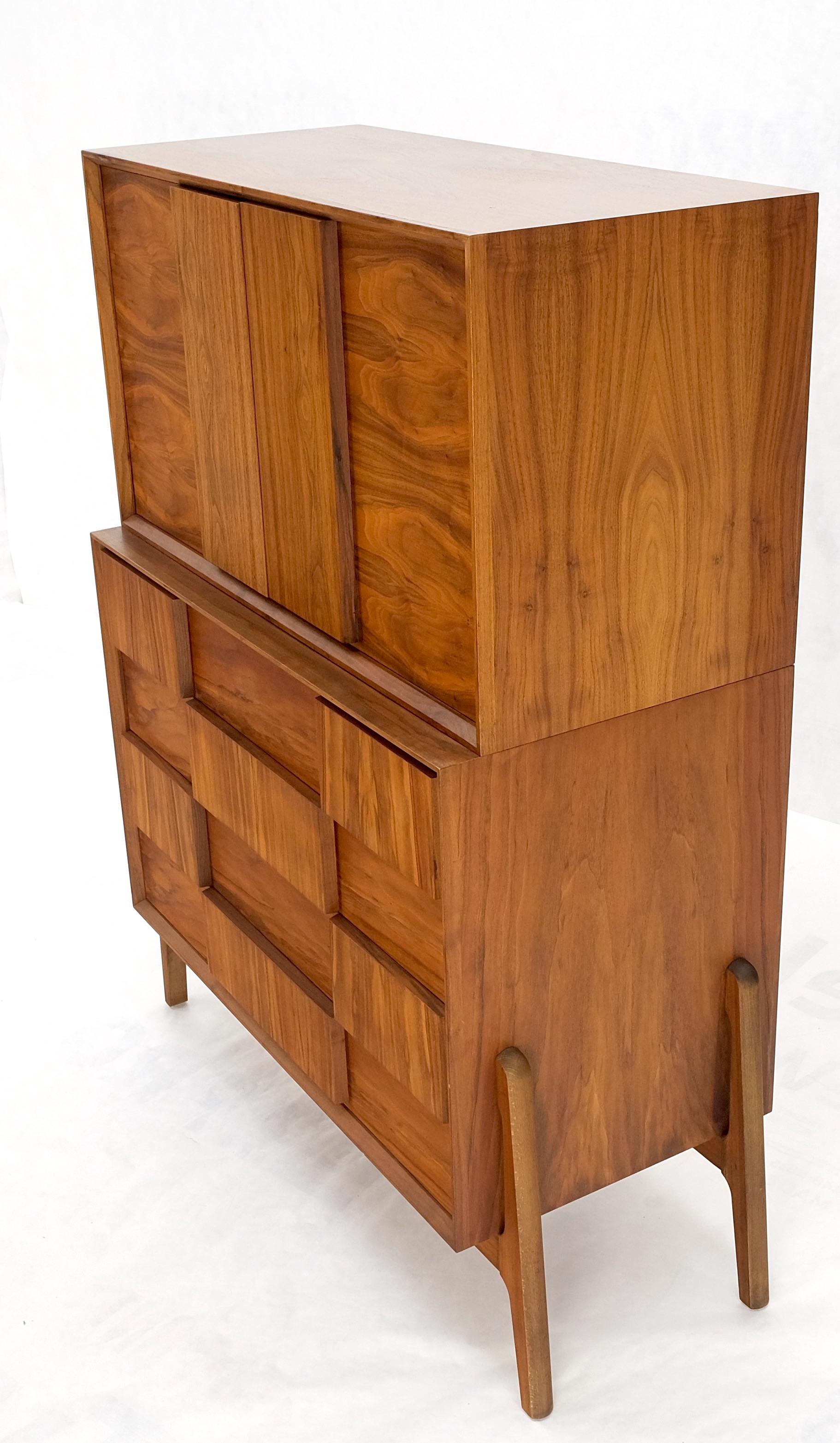 Danish Mid Century Modern Two Part Chest on Chest Block Front Two Doors Fin Back For Sale 6
