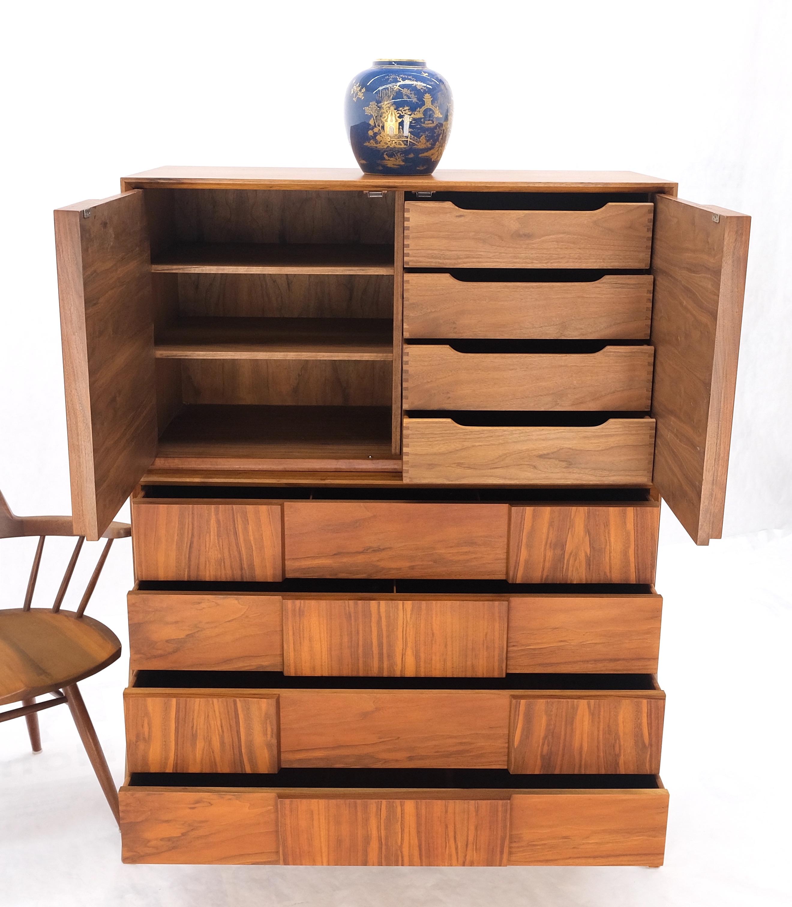 Danish Mid Century Modern Two Part Chest on Chest Block Front Two Doors Fin Back For Sale 9