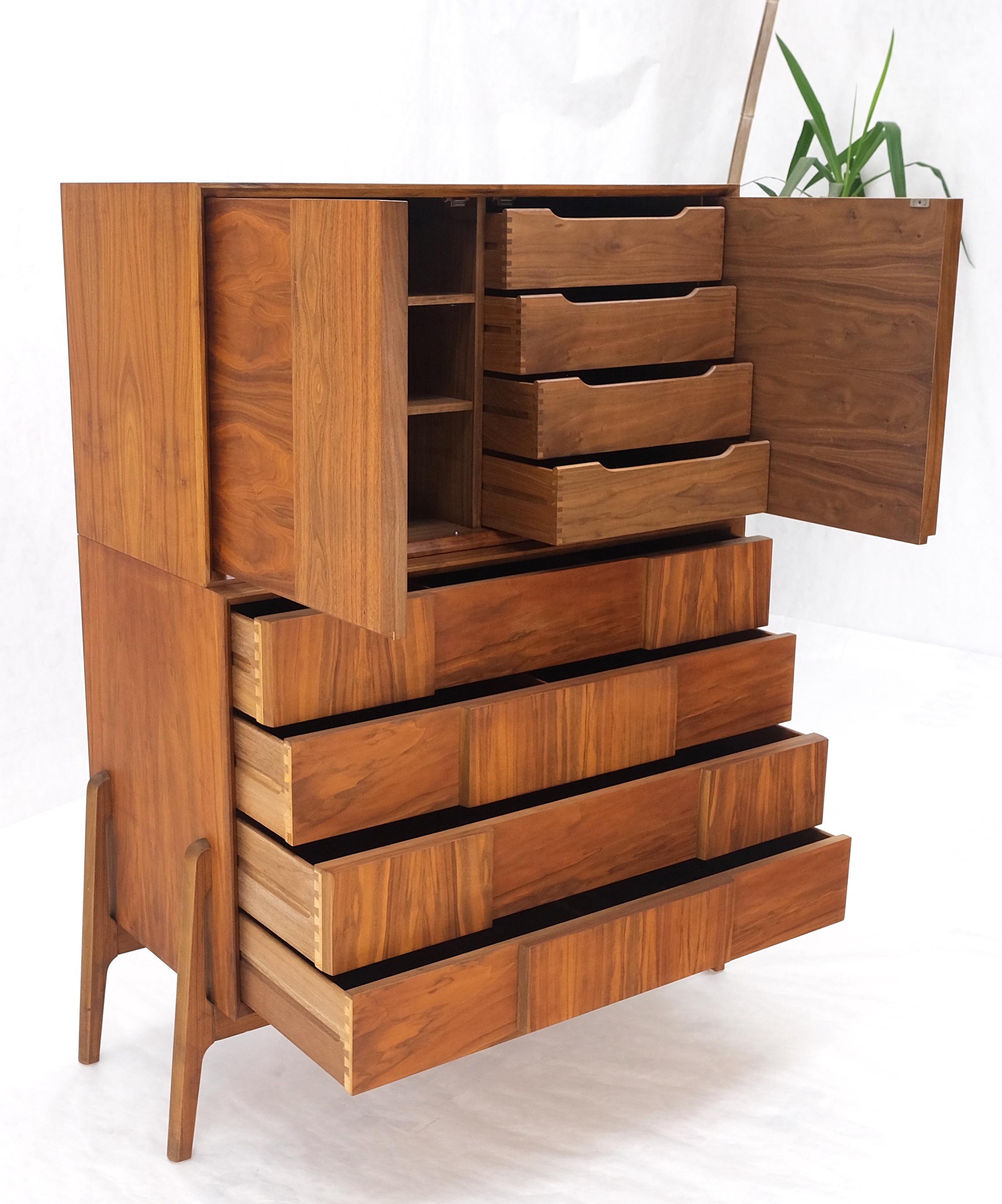 Danish Mid Century Modern Two Part Chest on Chest Block Front Two Doors Fin Back For Sale 10